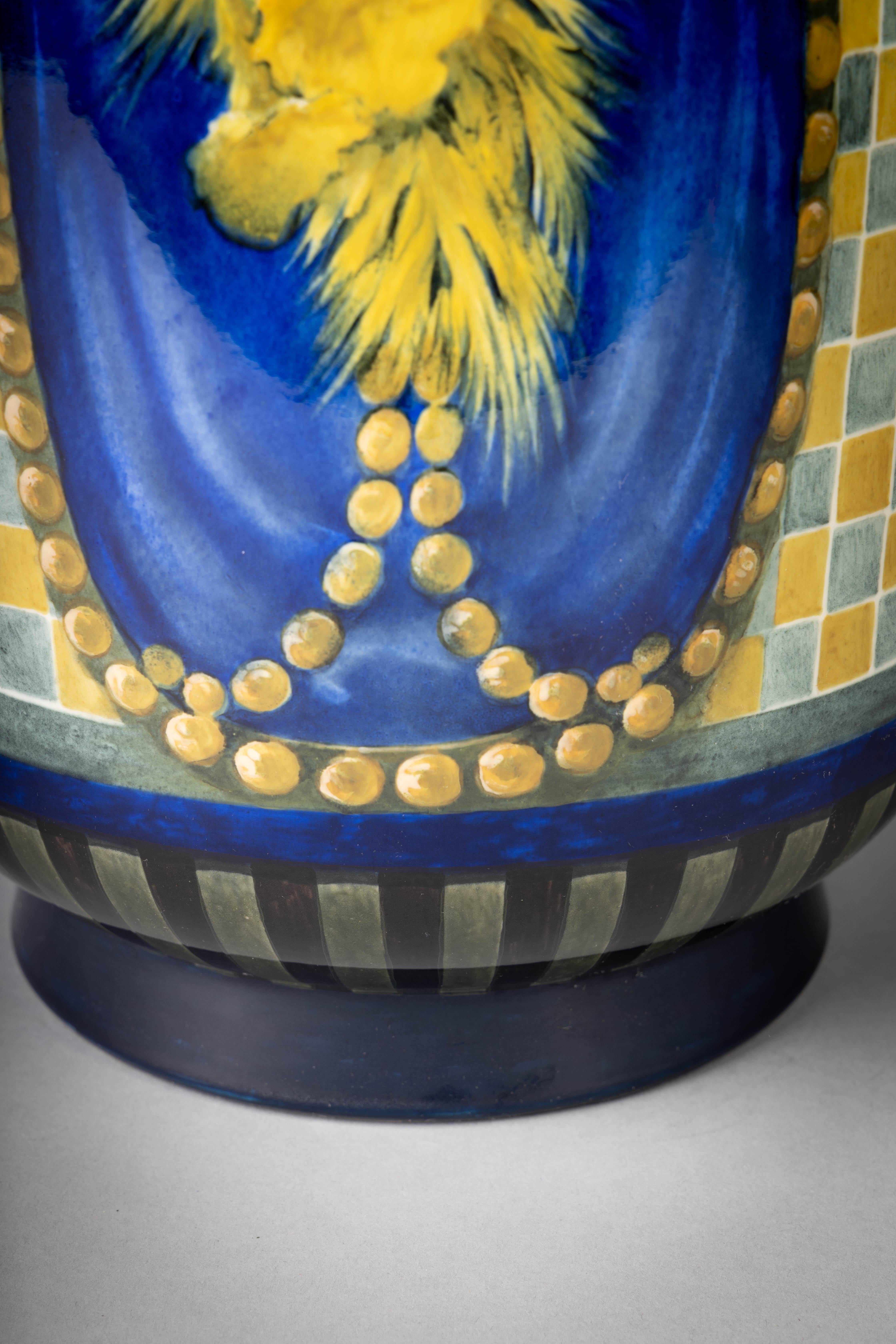 Rare Sevres Painted Porcelain Parrot Vase, circa 1925 In Good Condition For Sale In New York, NY