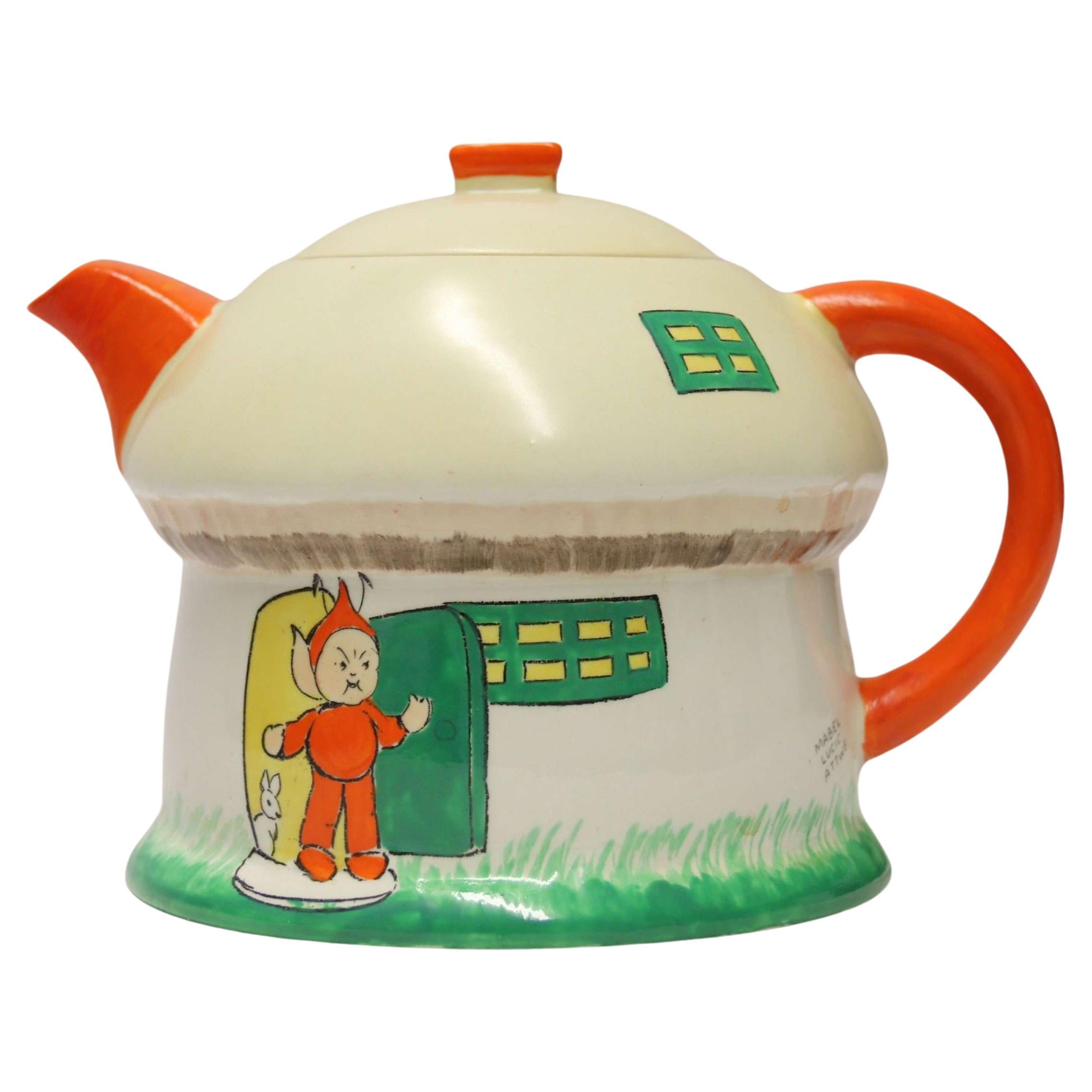 Rara tetera de porcelana Shelly, c 1930 Diseñada por Mable Lucy Attwell