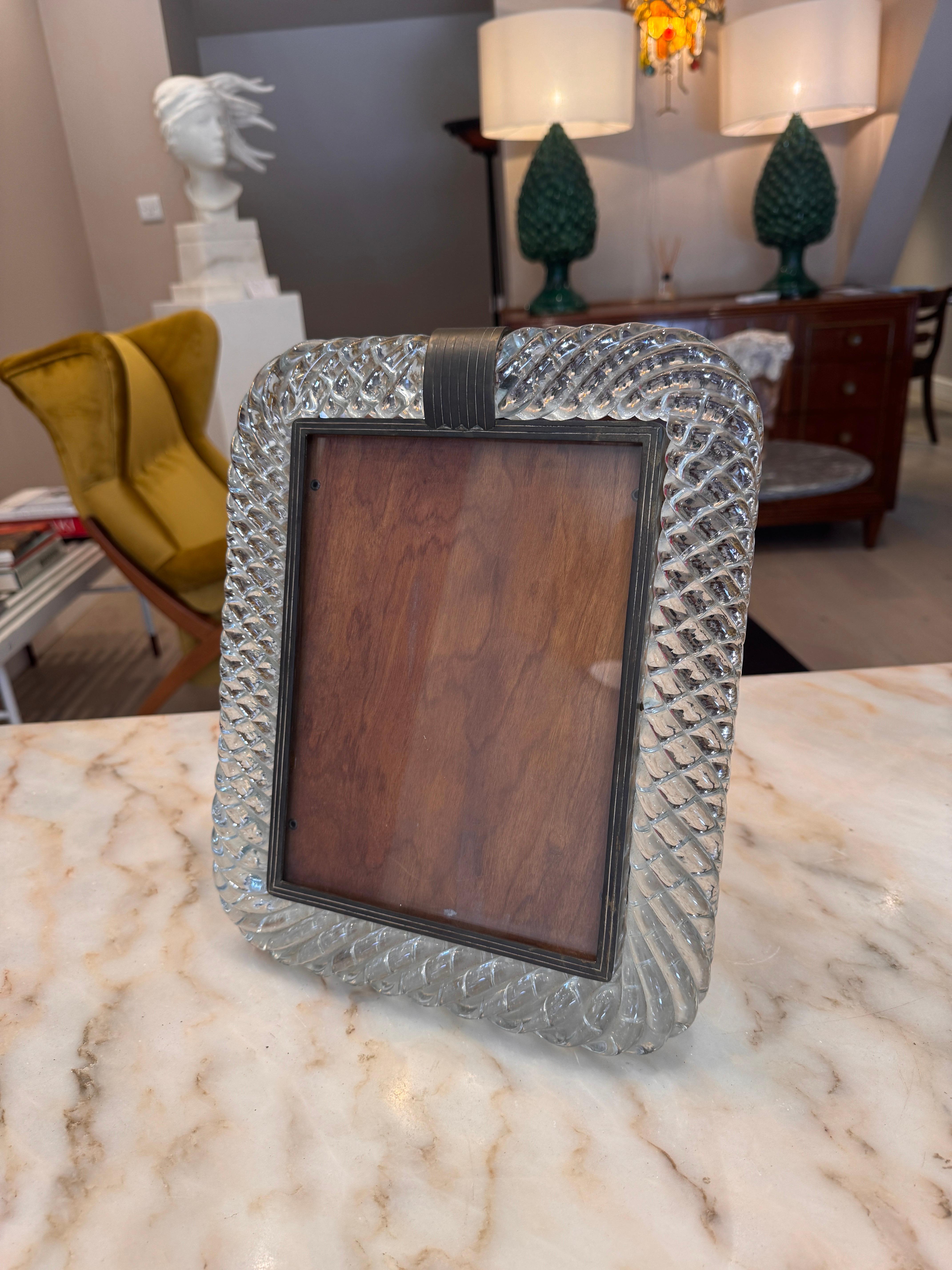 A very rare Pulegoso Murano glass picture frame designed and produced by the world famous glass house Venini C1938 . Impressed Venini Murano to easle support. 