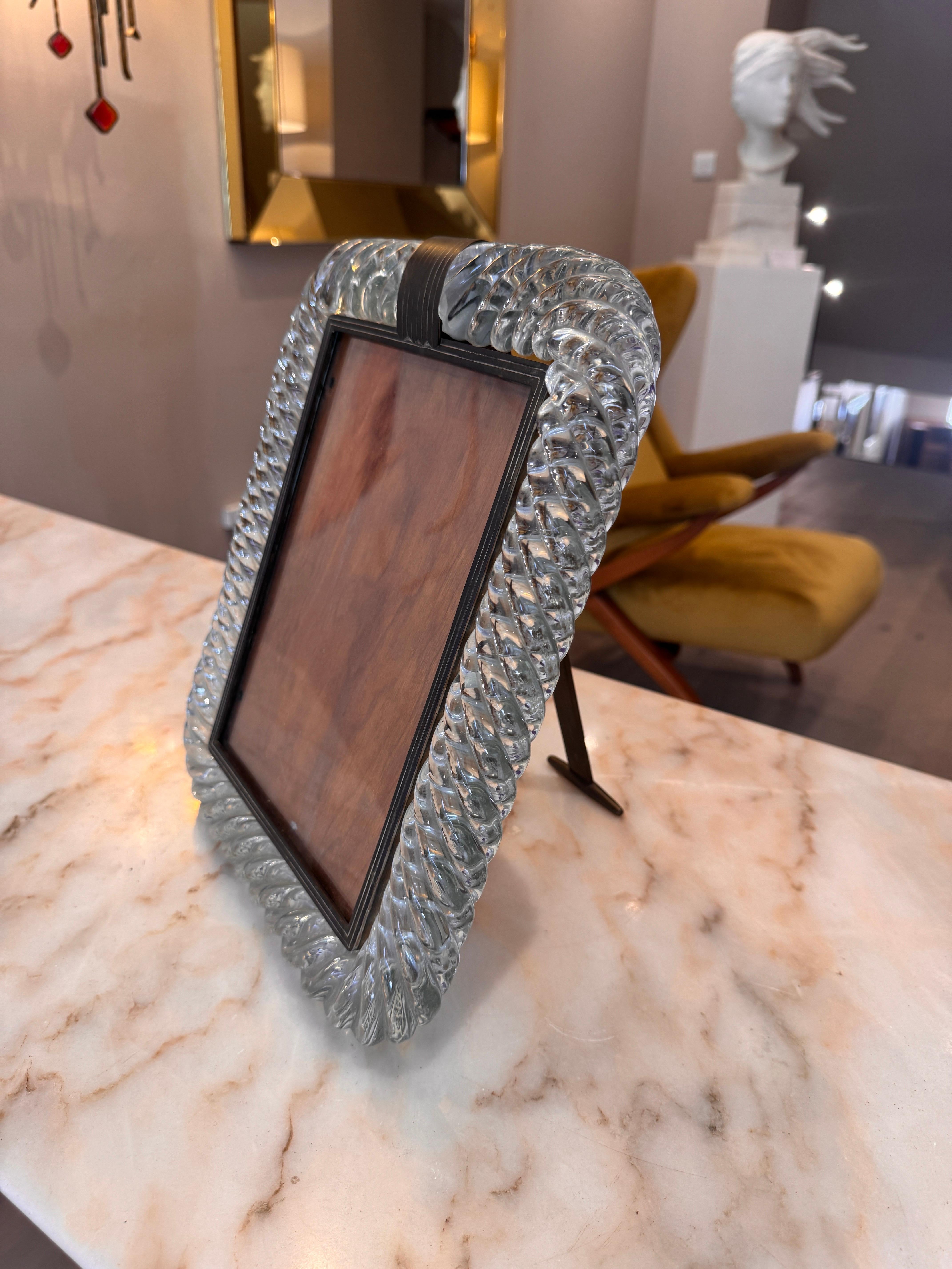 Brass A rare signed Venini Murano glass picture frame For Sale