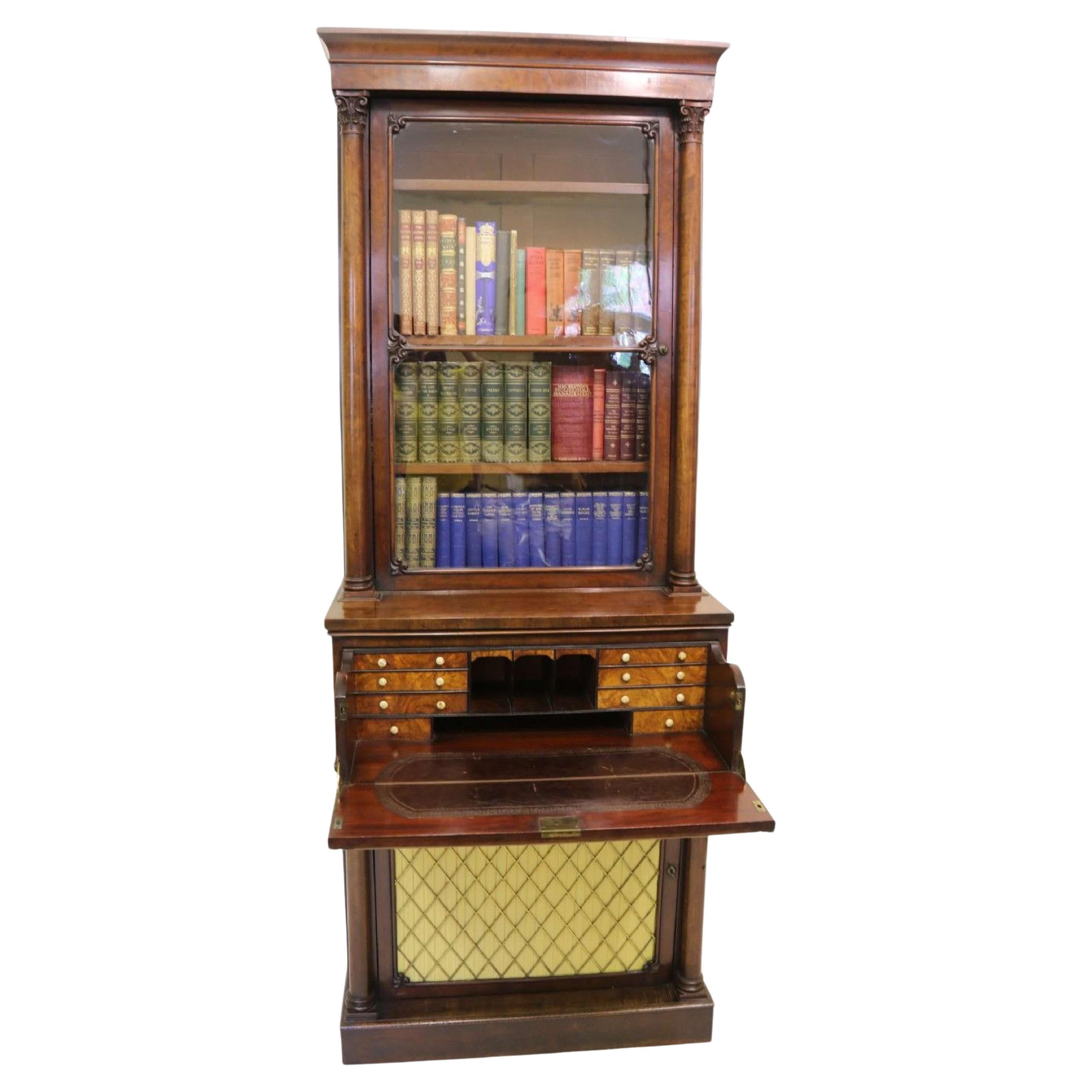 A rare small Regency Mahogany secretaire bookcase by Gillows of Lancaster c 1830 For Sale