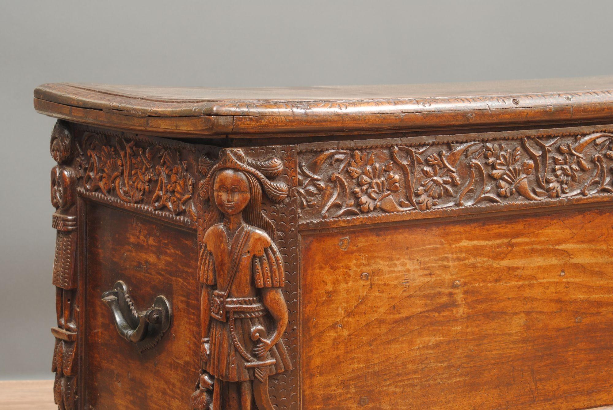 17th Century A Rare Spanish Colonial Carved Coffer For Sale