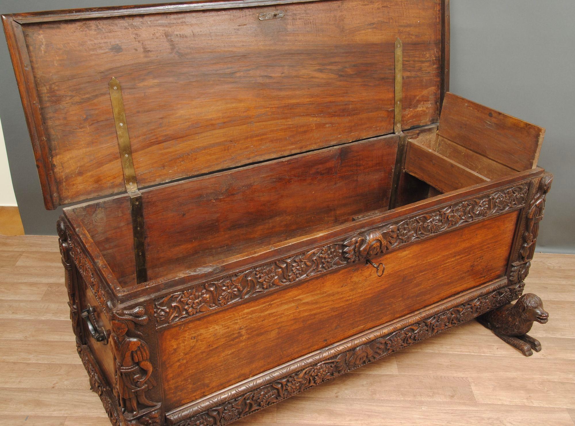 Hardwood A Rare Spanish Colonial Carved Coffer For Sale