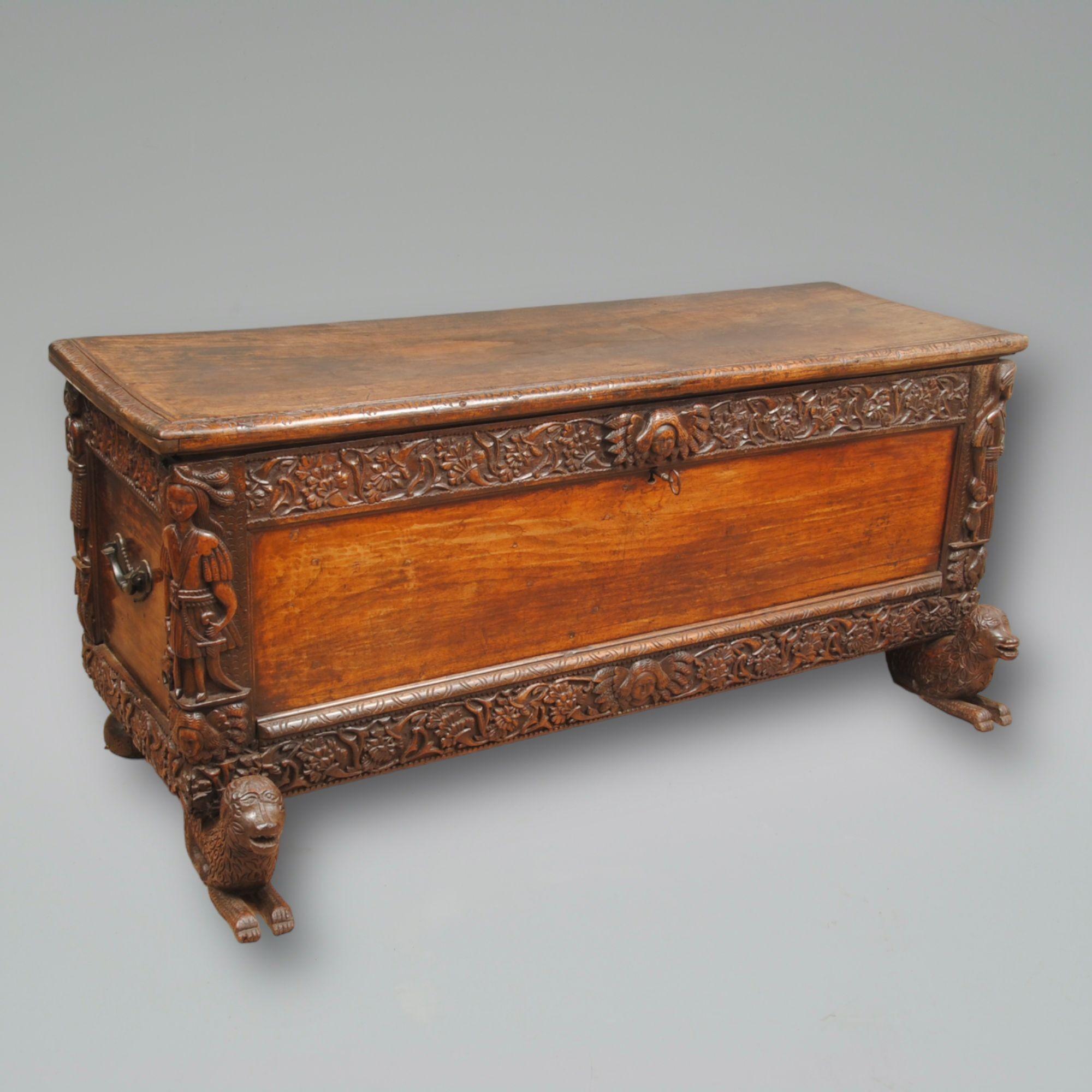 A Rare Spanish Colonial Carved Coffer For Sale 2