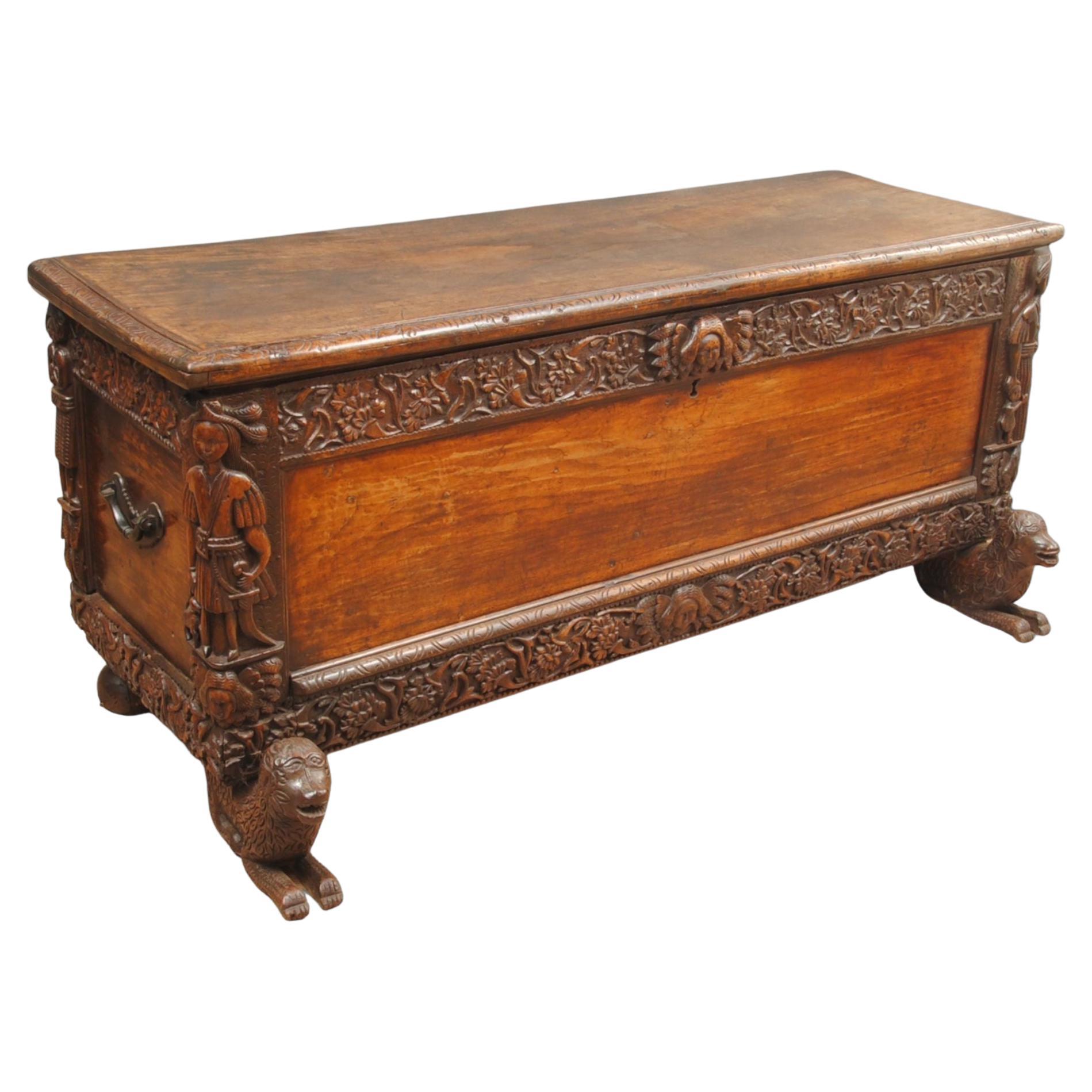A Rare Spanish Colonial Carved Coffer For Sale