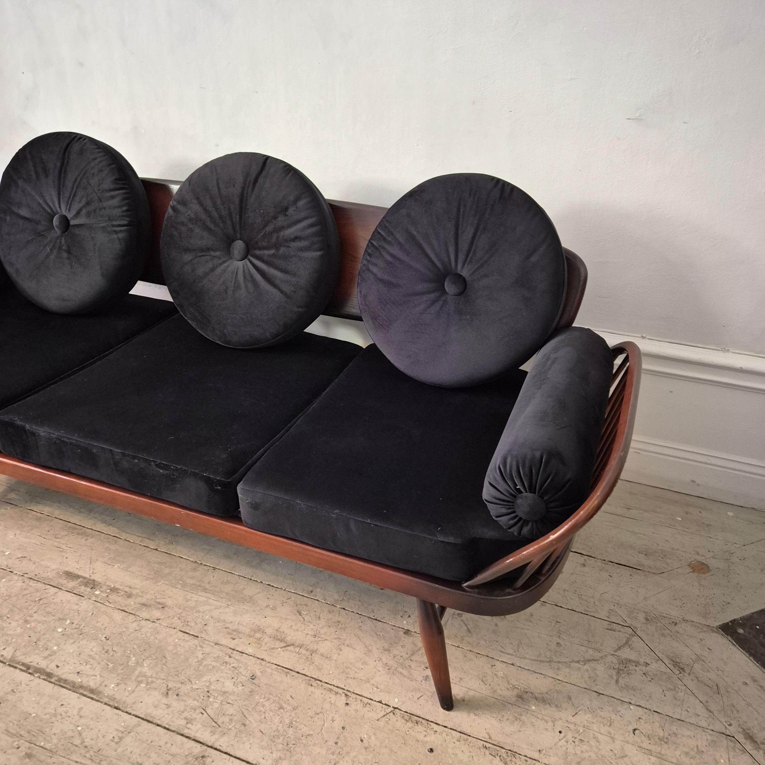 Mid-Century Modern A rare stylish sofa by, Midcentury Modern. Re-upholstered in black velvet. For Sale