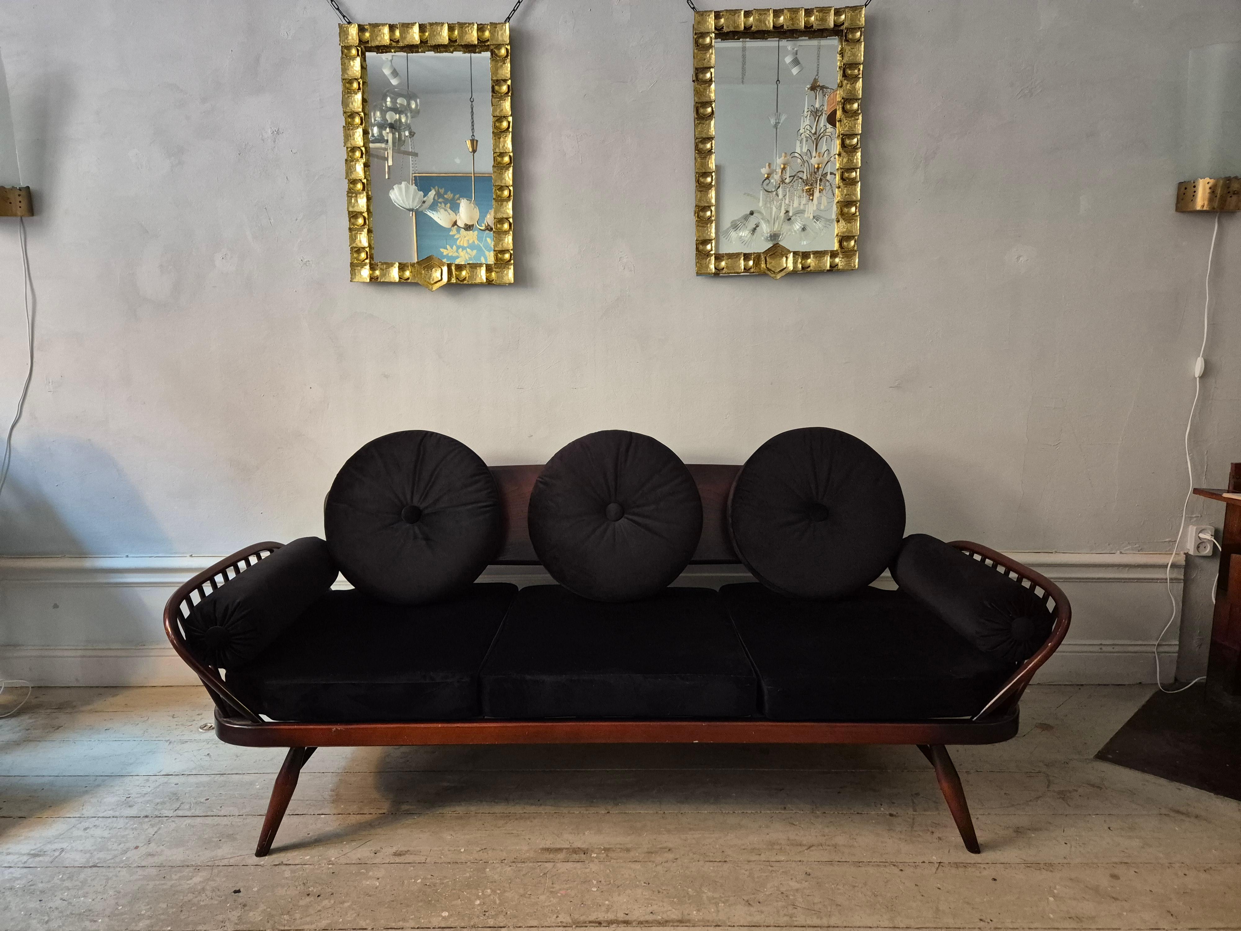 A rare stylish sofa by, Midcentury Modern. Re-upholstered in black velvet. In Good Condition For Sale In Stockholm, SE