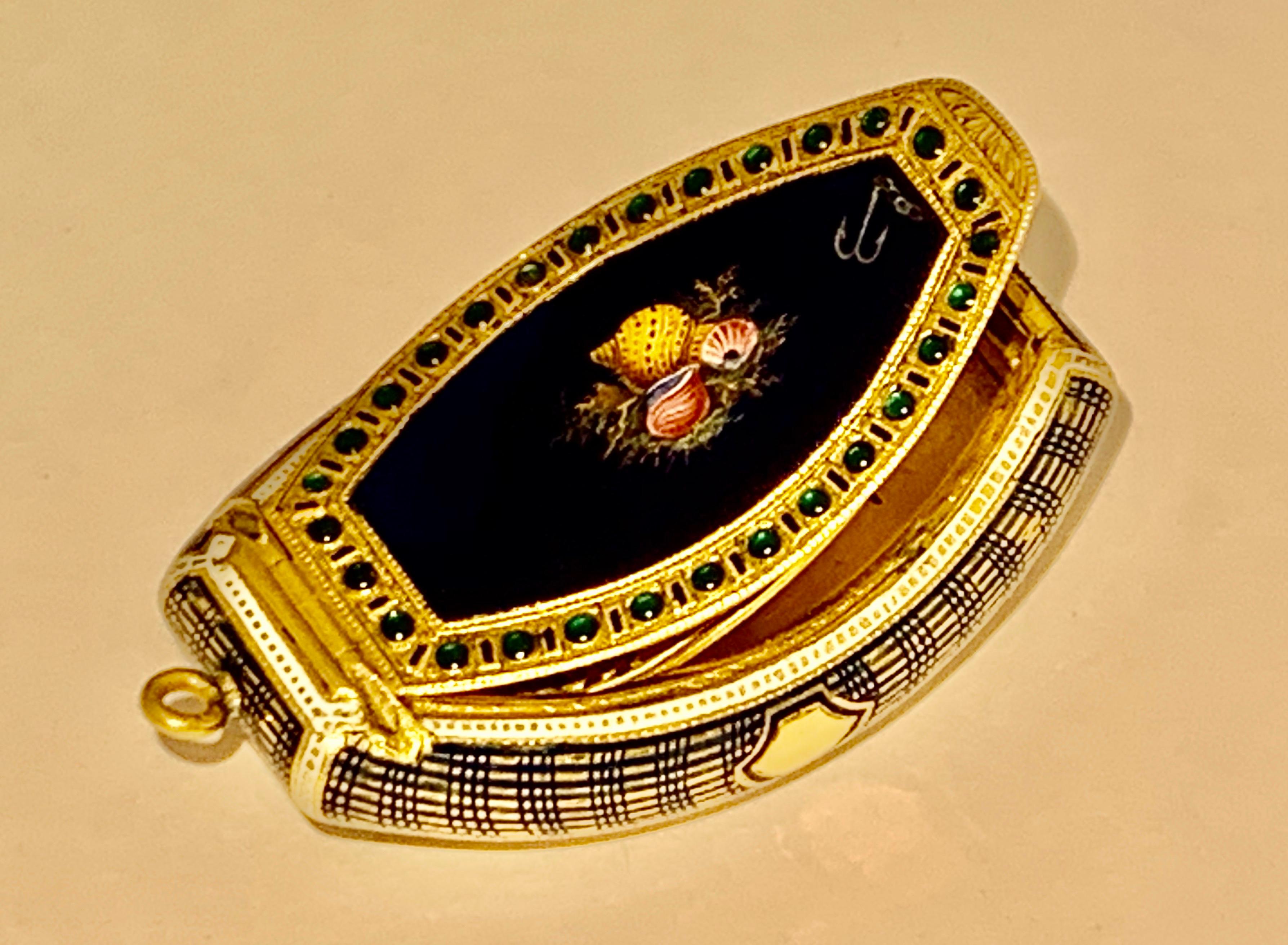 Rare boîte suisse Vinaigrette ornée de bijoux en émail et or fin 18e siècle Excellent état - En vente à Kenley surrey, GB