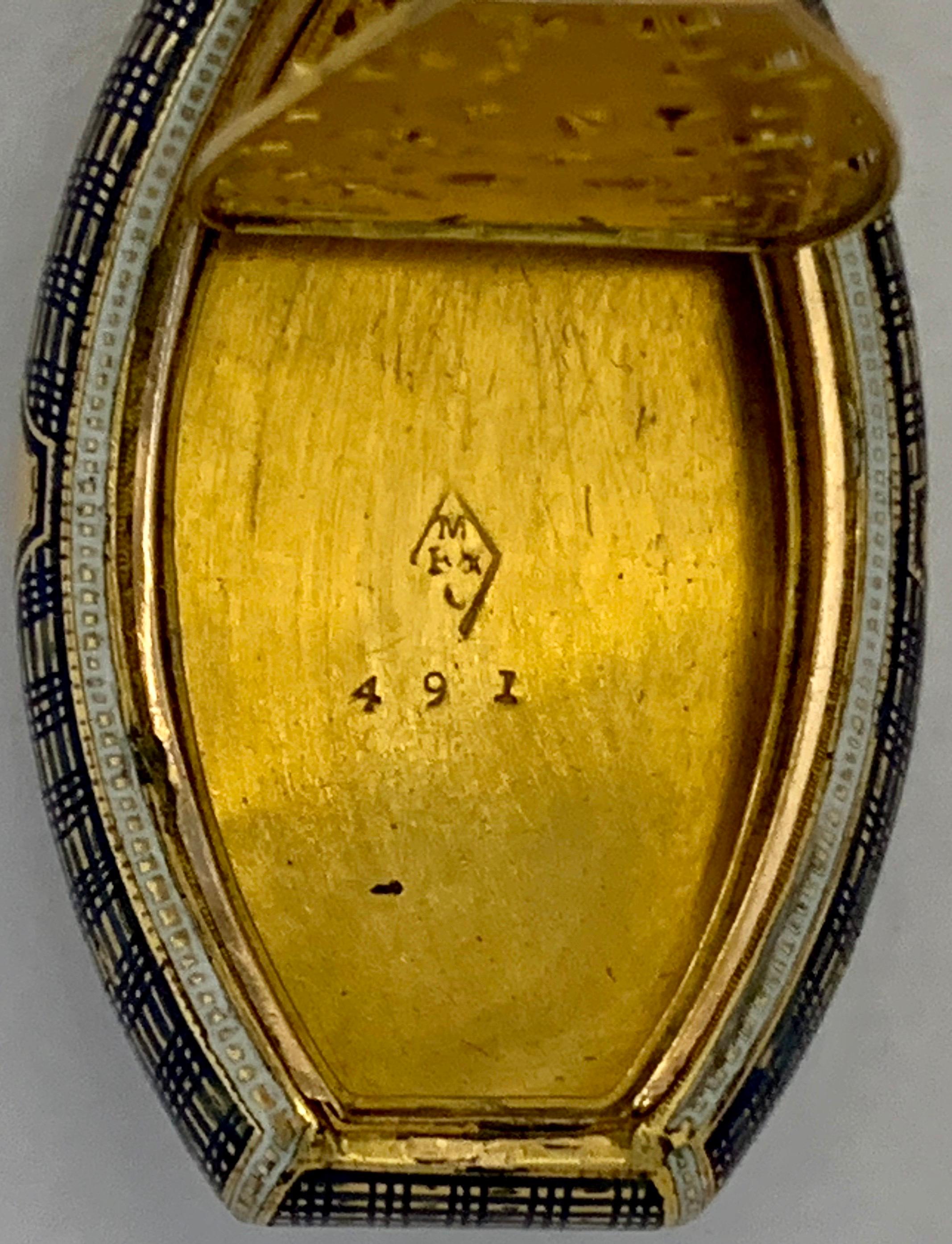 Rare boîte suisse Vinaigrette ornée de bijoux en émail et or fin 18e siècle en vente 5