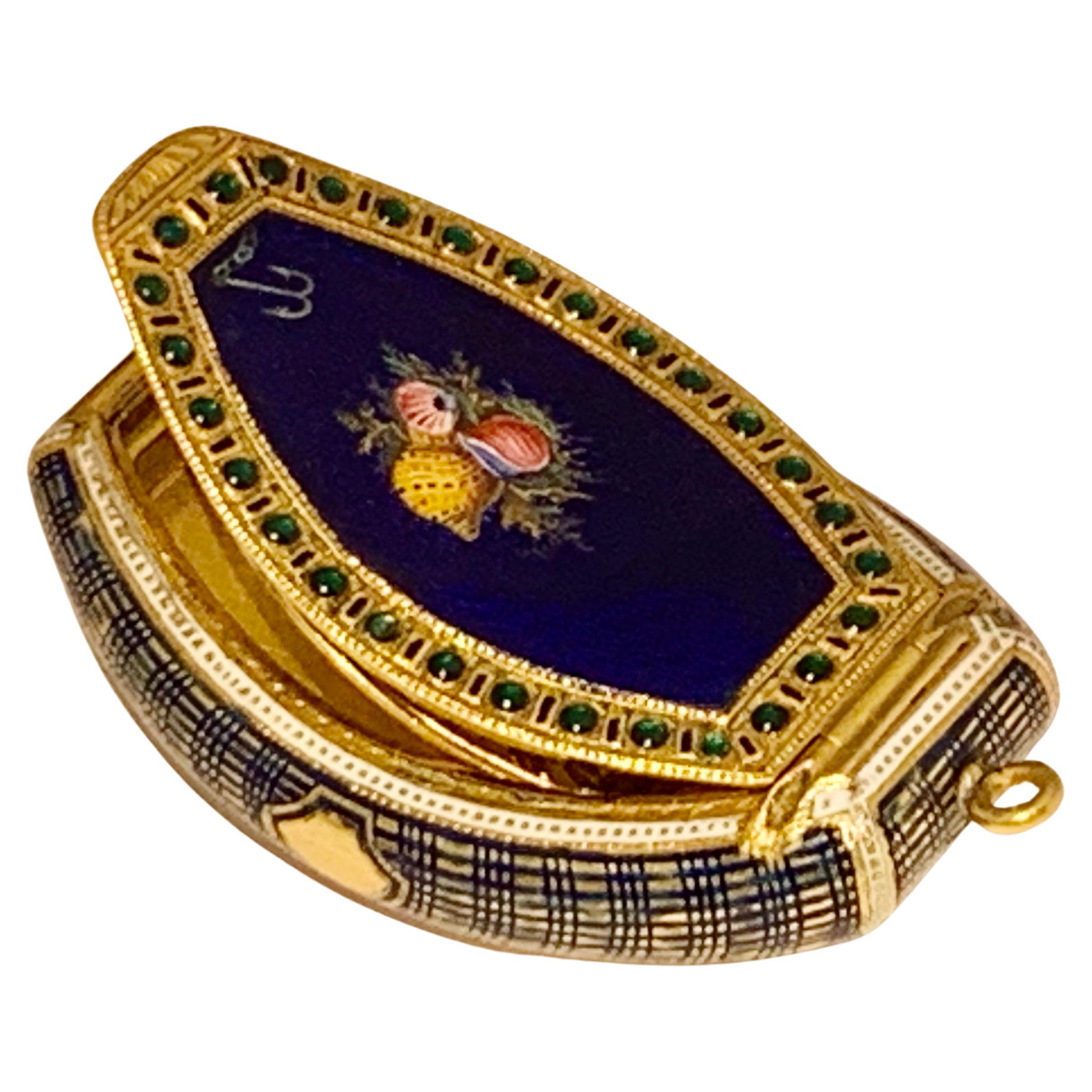 Rare boîte suisse Vinaigrette ornée de bijoux en émail et or fin 18e siècle en vente