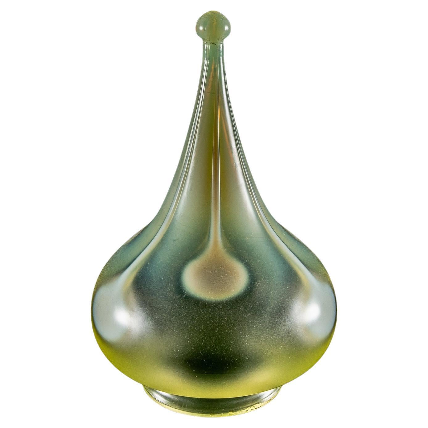 A Rare Tear Drop Vaseline Glass Shade with an Alternating Teardrop Motif Design