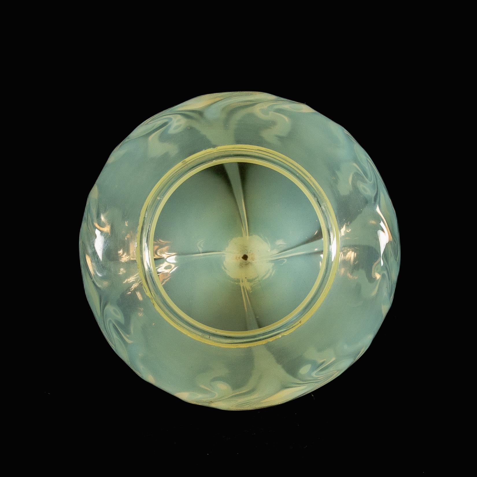 A Rare Tear Drop Vaseline Glass Shade with Peacock Feather Motifs For Sale 7