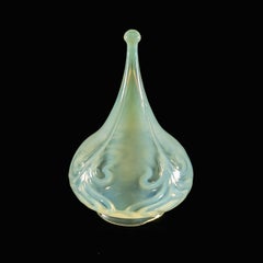 A Rare Tear Drop Vaseline Glass Shade with Peacock Feather Motifs