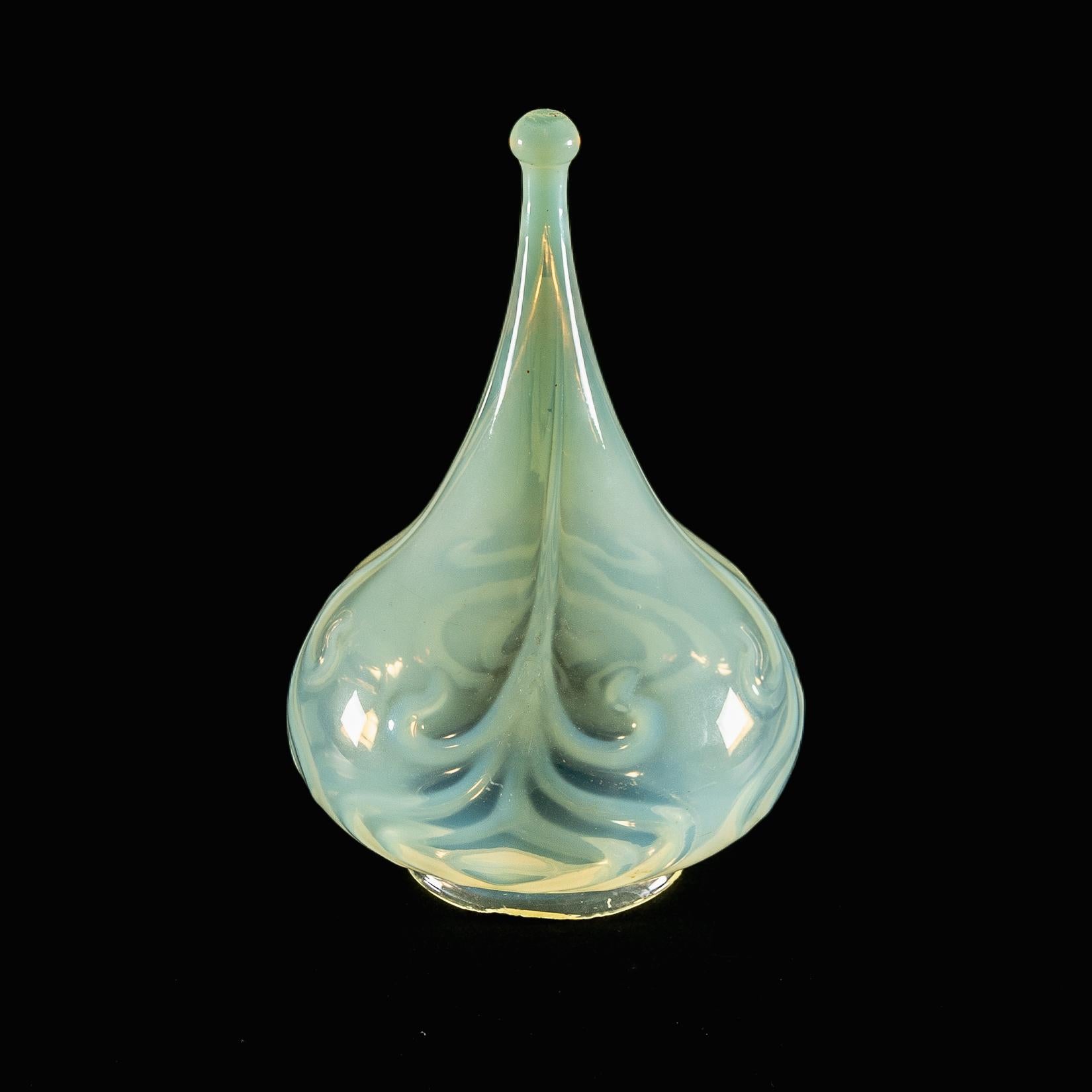 Arts and Crafts A Rare Tear Drop Vaseline Glass Shade with Peacock Feather Motifs For Sale