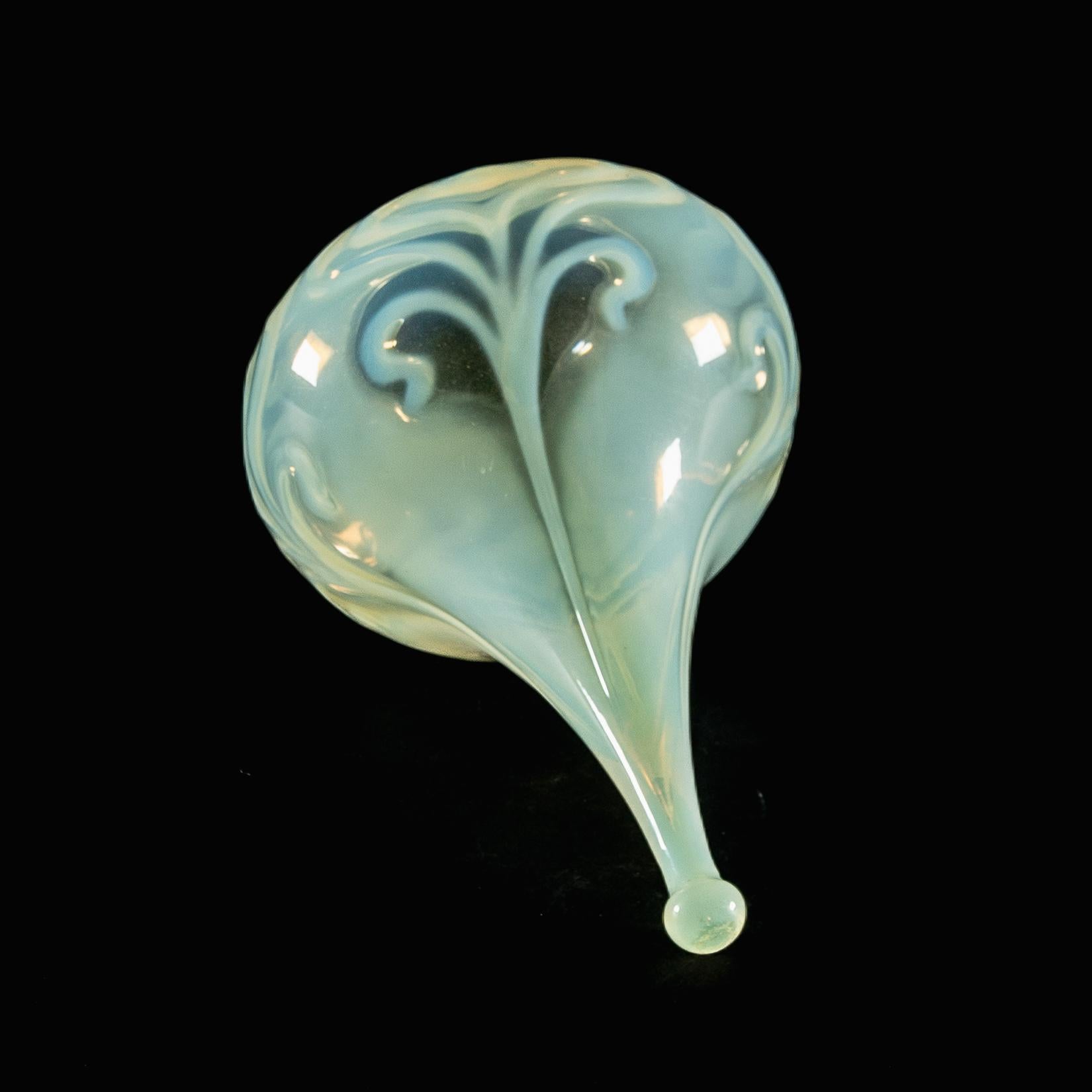20th Century A Rare Tear Drop Vaseline Glass Shade with Peacock Feather Motifs For Sale