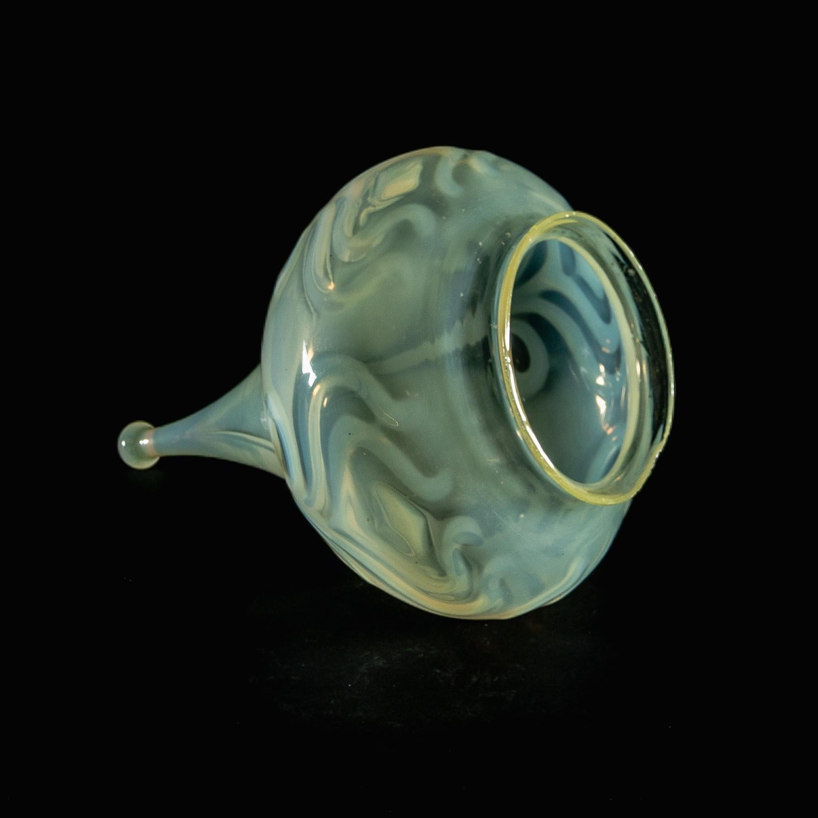 A Rare Tear Drop Vaseline Glass Shade with Peacock Feather Motifs For Sale 1