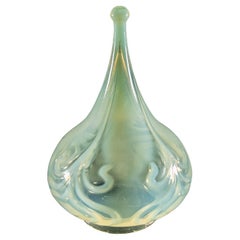 A Rare Tear Drop Vaseline Glass Shade with Peacock Feather Motifs
