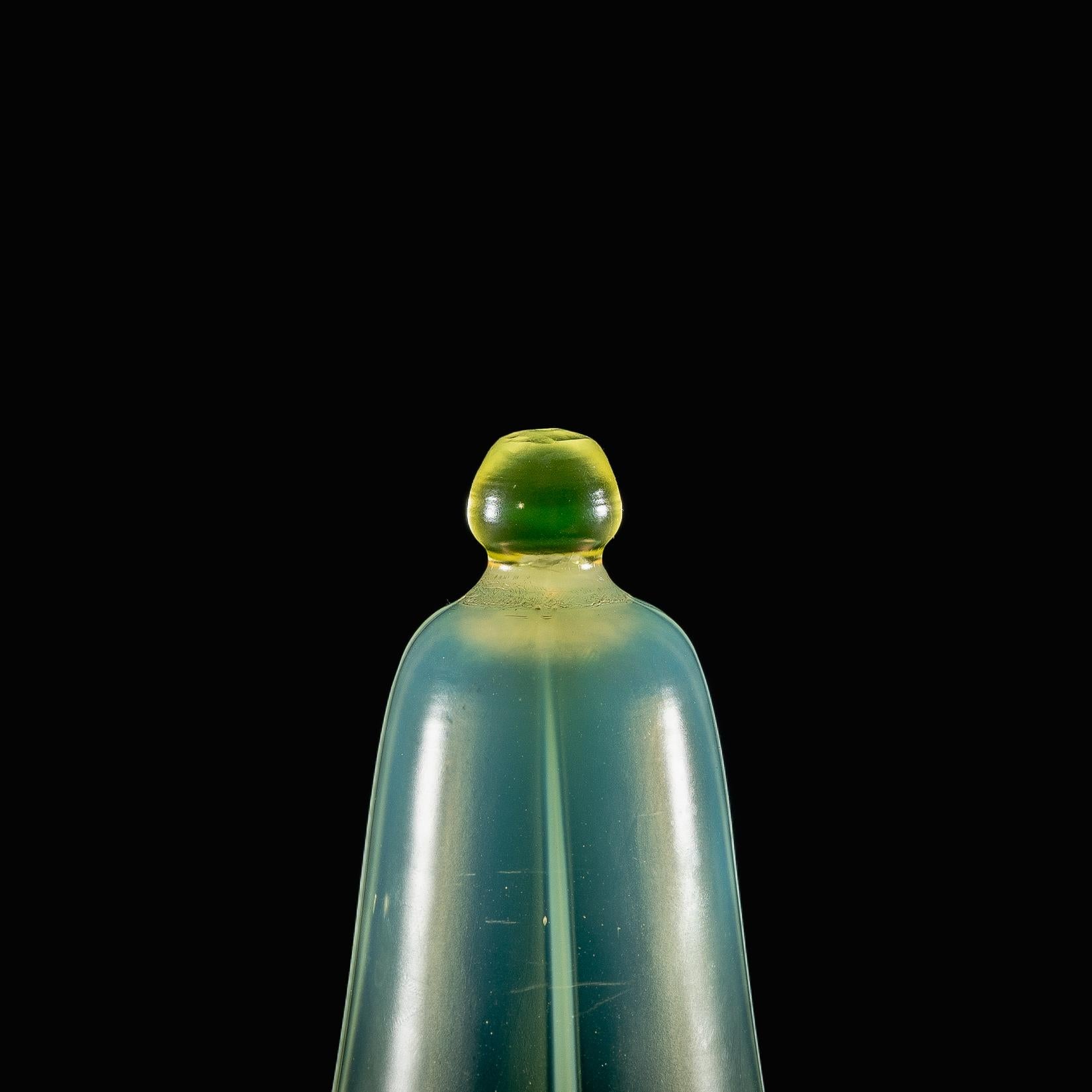 A Rare Tear Drop Vaseline Glass Shade with Stylized Peacock Feather Motifs For Sale 7