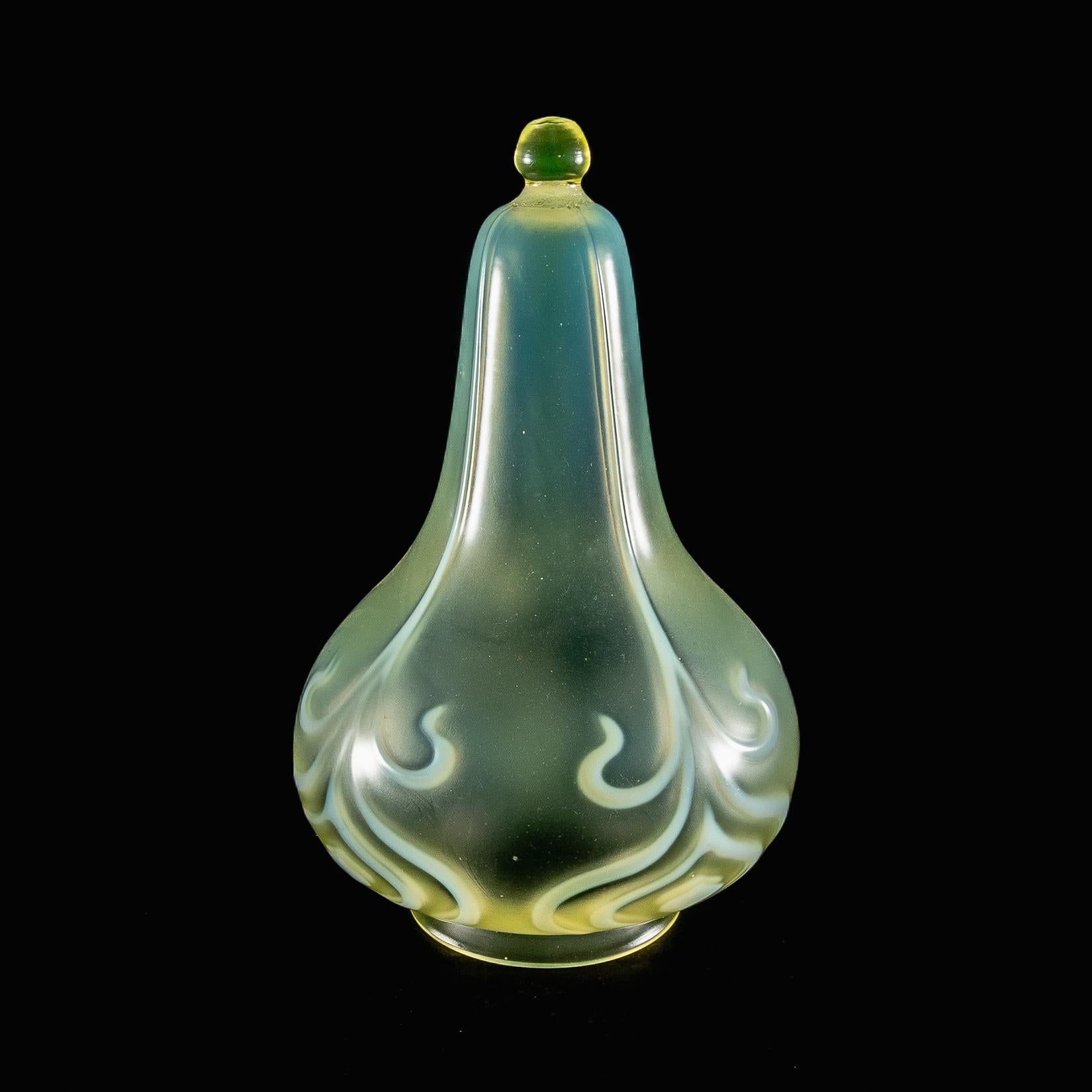 British A Rare Tear Drop Vaseline Glass Shade with Stylized Peacock Feather Motifs For Sale