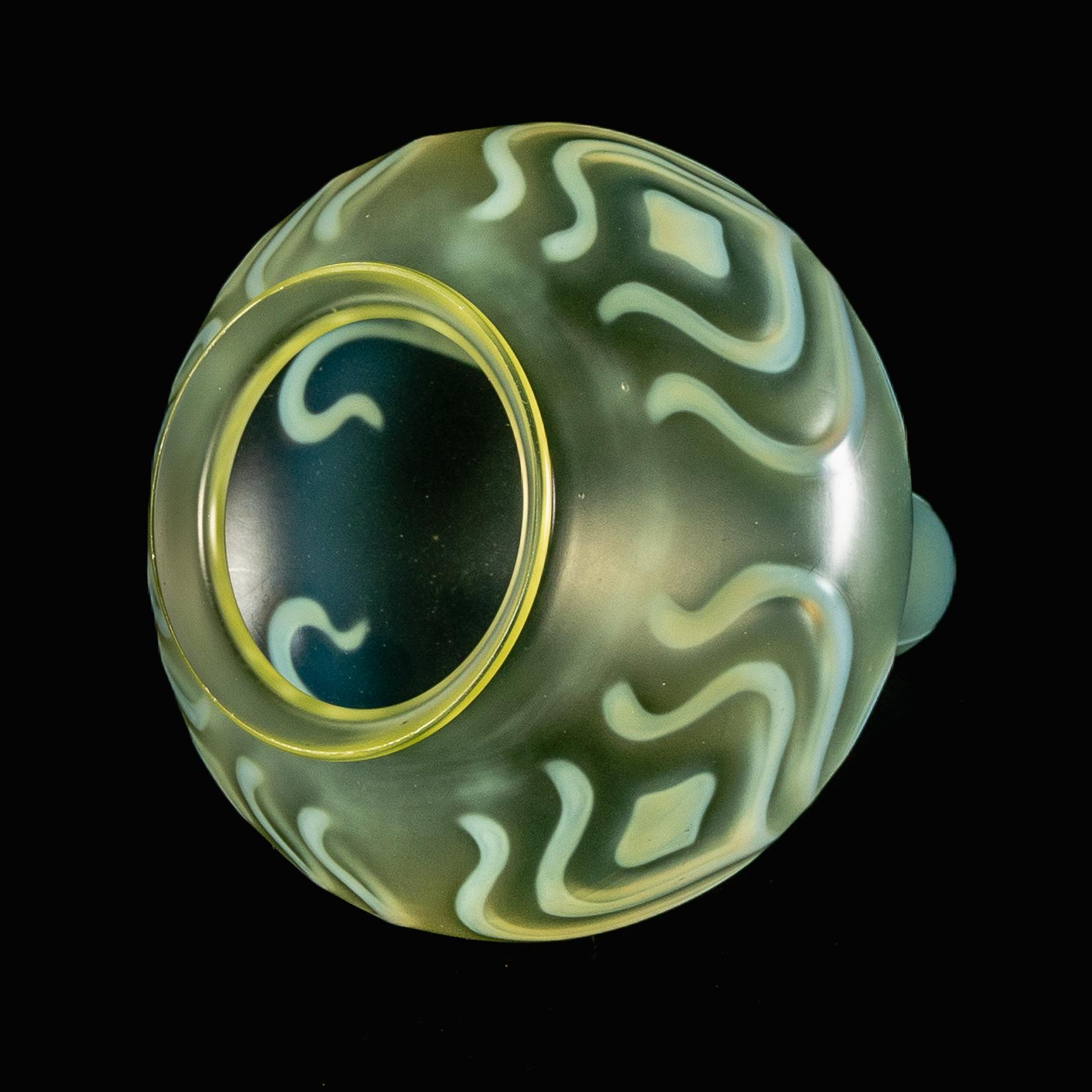 20th Century A Rare Tear Drop Vaseline Glass Shade with Stylized Peacock Feather Motifs For Sale