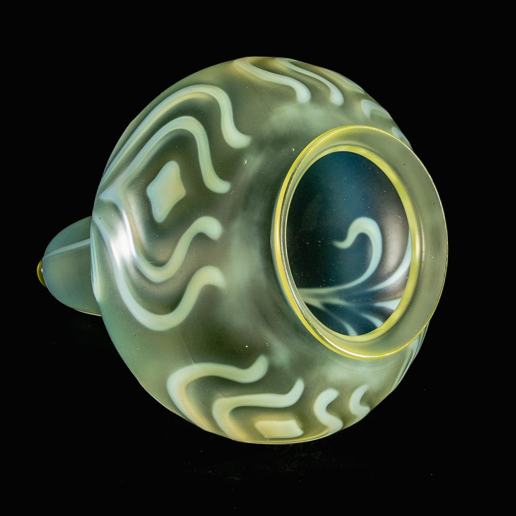 Uranium Glass A Rare Tear Drop Vaseline Glass Shade with Stylized Peacock Feather Motifs For Sale