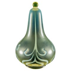 A Rare Tear Drop Vaseline Glass Shade with Stylized Peacock Feather Motifs