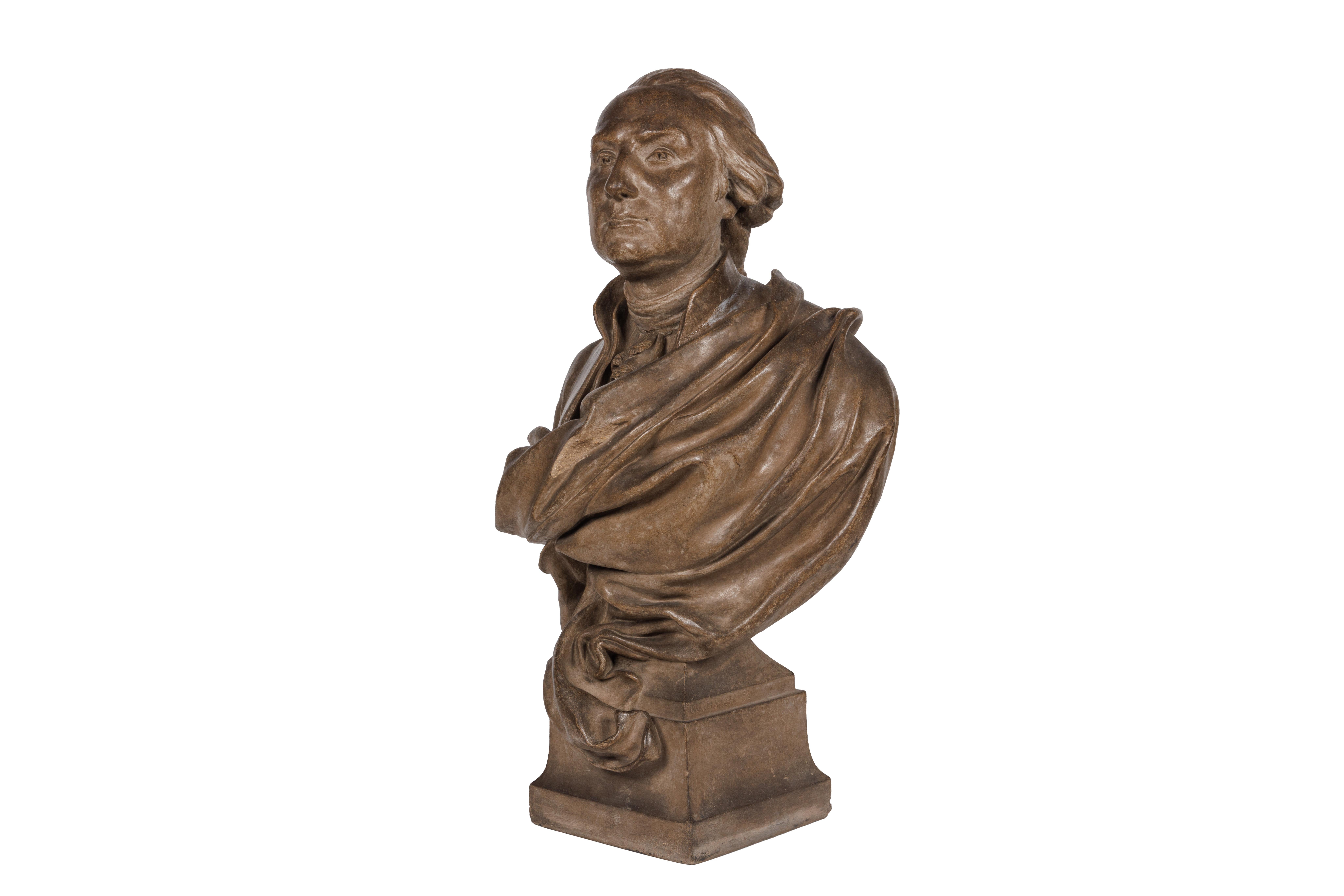 French A Rare Terracotta Bust of George Washington by Delaplanche C. 1850