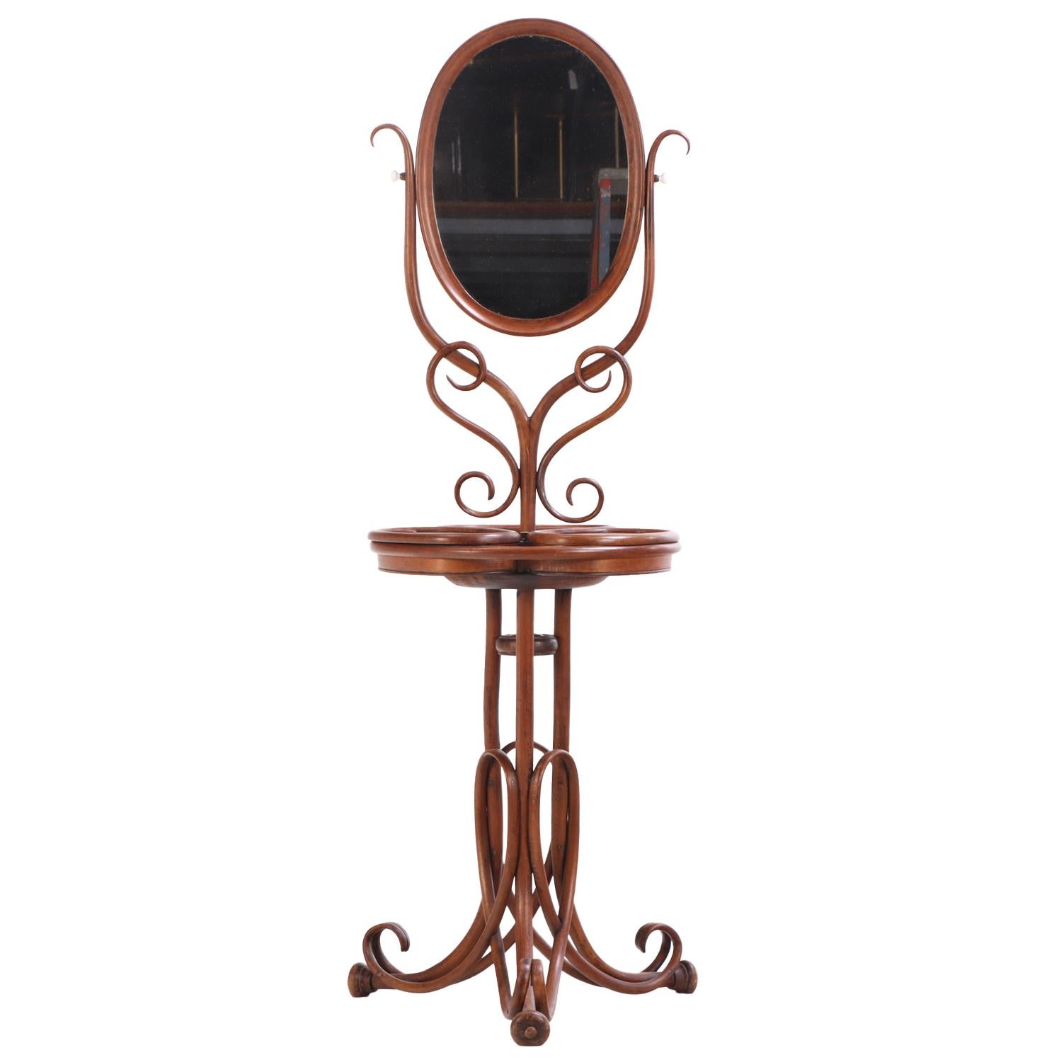 Raro tocador Thonet de madera curvada de roble con espejo, S. XIX en venta 1