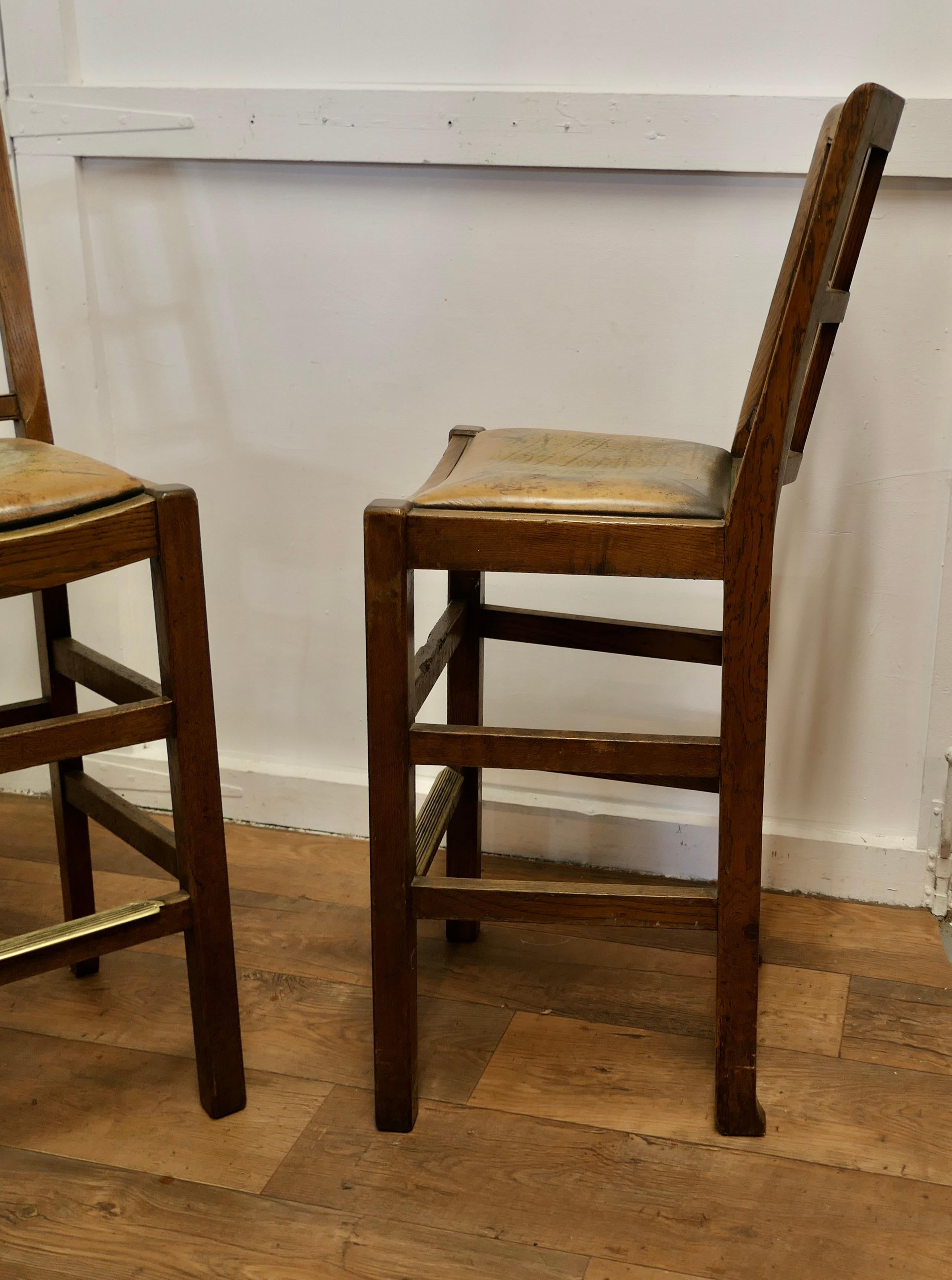 A Rare Trio of Arts and Crafts High Bar Stools, in Golden Oak   For Sale 4