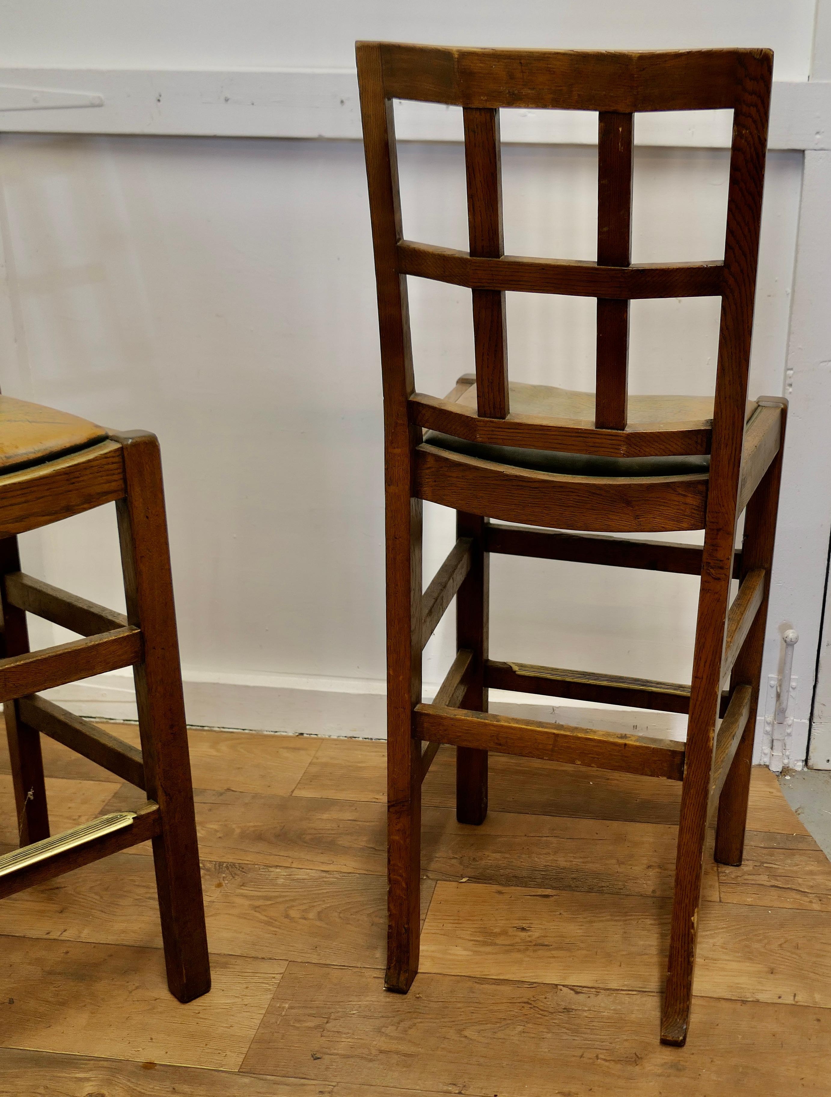 A Rare Trio of Arts and Crafts High Bar Stools, in Golden Oak   For Sale 5