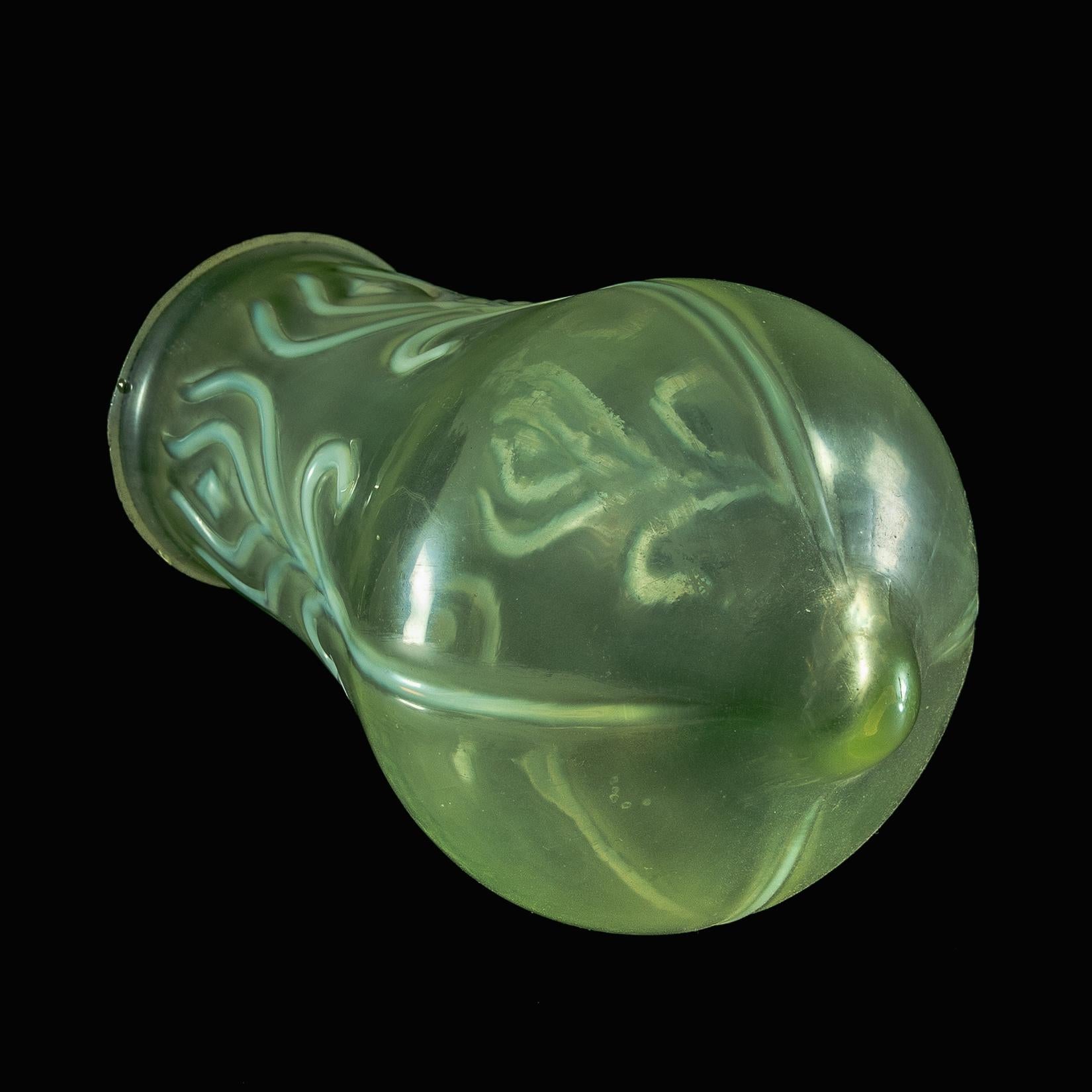 Uranium Glass A Rare Vaseline Arts & Crafts Shade with Peacock Feather Motif & Bulbous Design For Sale