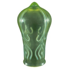 A Rare Vaseline Arts & Crafts Shade with Peacock Feather Motif & Bulbous Design