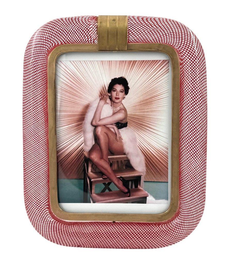 Rara cornice in vetro e ottone di Venini Murano 