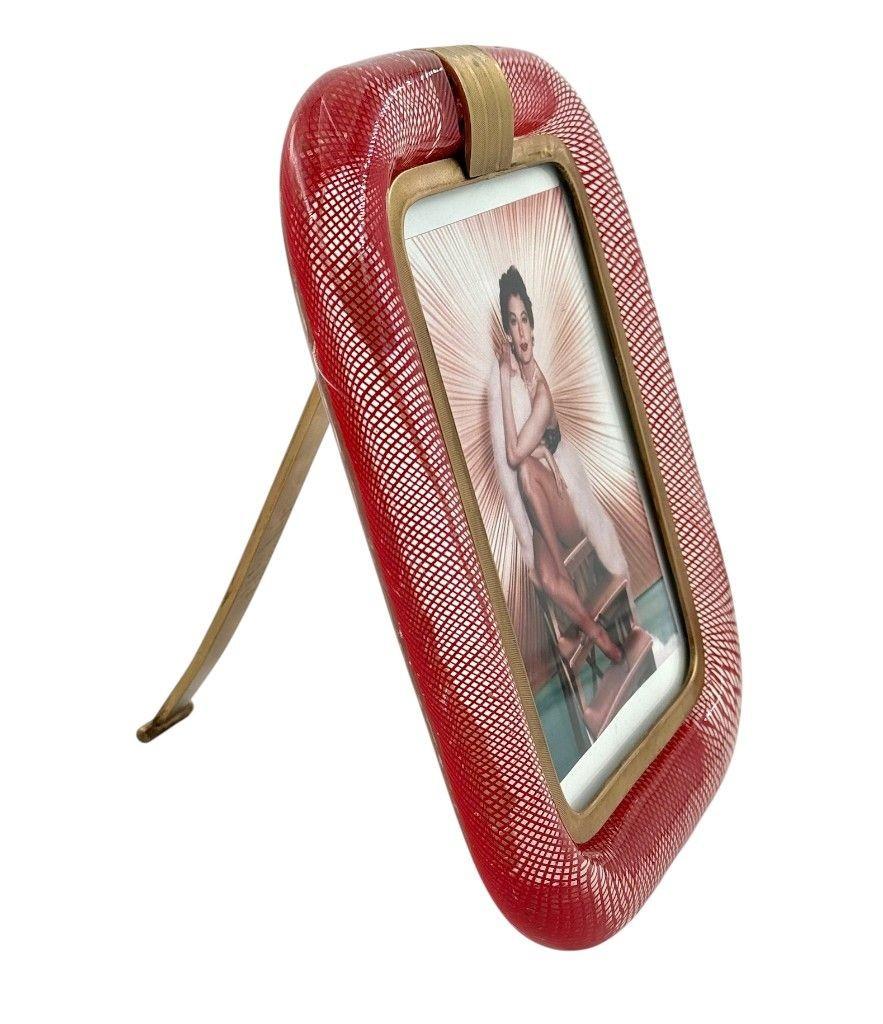 Rara cornice in vetro e ottone di Venini Murano 