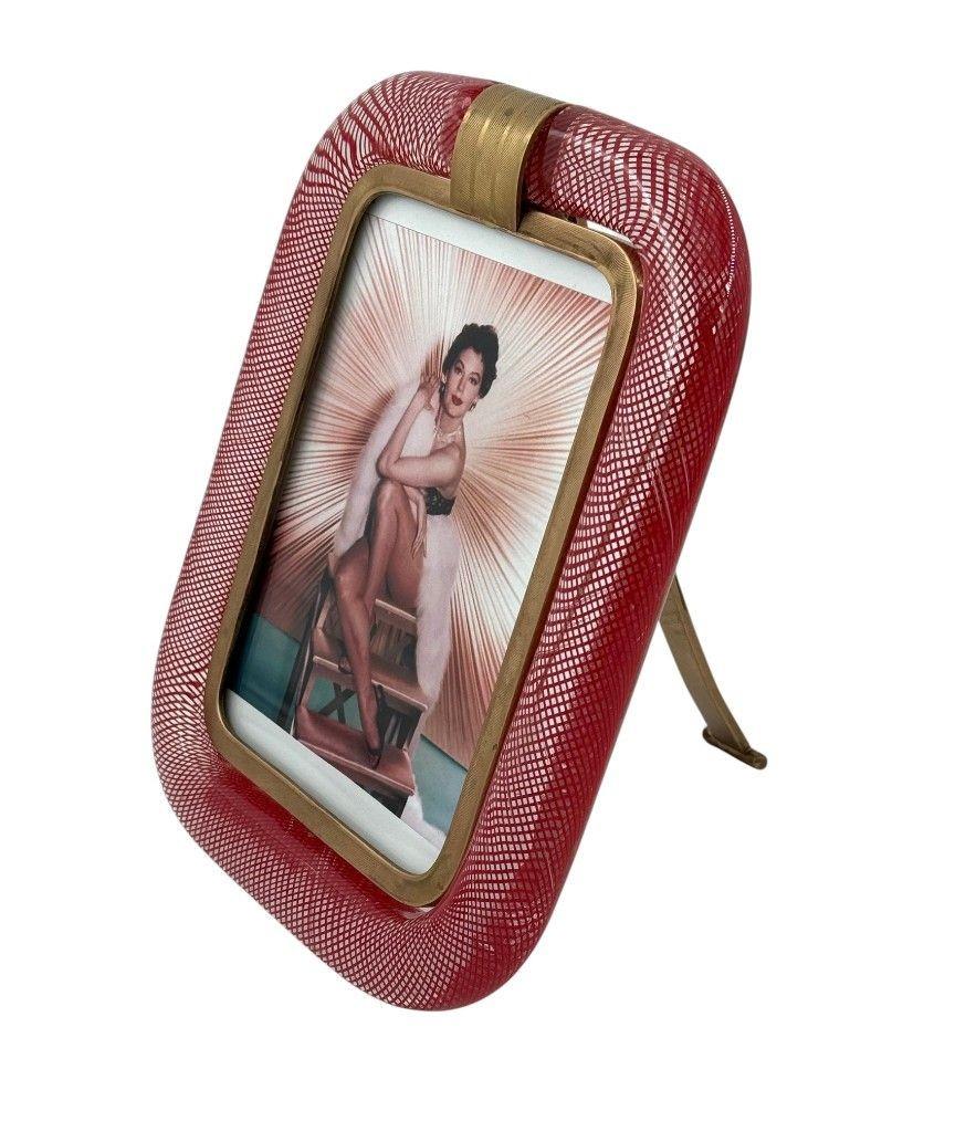 Italiano Rara cornice in vetro e ottone di Venini Murano 