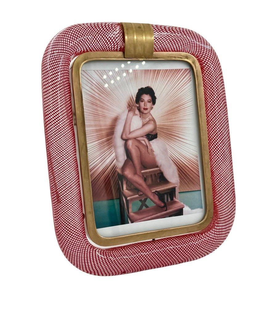 Metà XX secolo Rara cornice in vetro e ottone di Venini Murano 