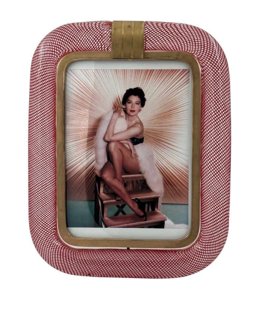 Rara cornice in vetro e ottone di Venini Murano 