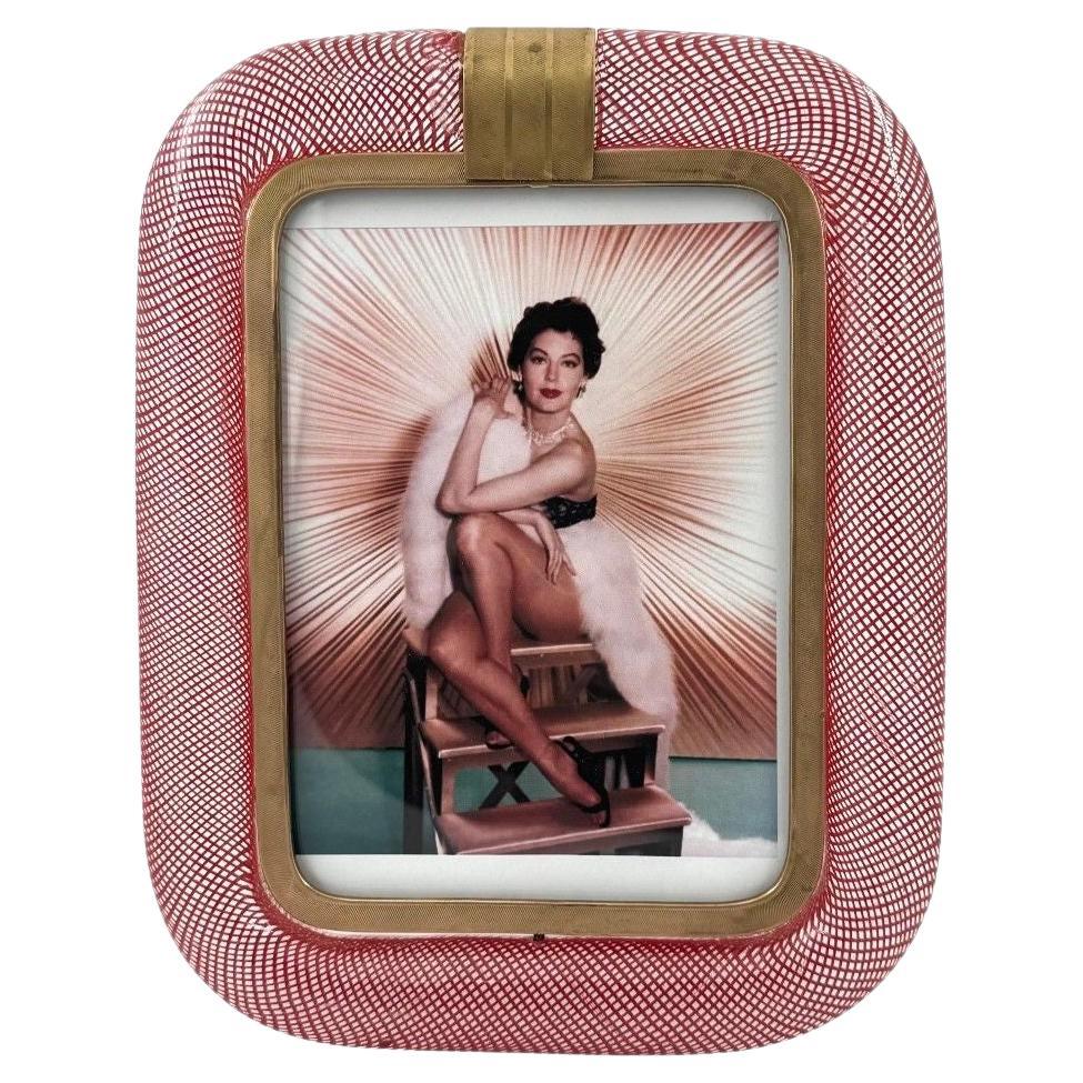 Rara cornice in vetro e ottone di Venini Murano "Filigrana a Retice" di Carlo Scarpa in vendita