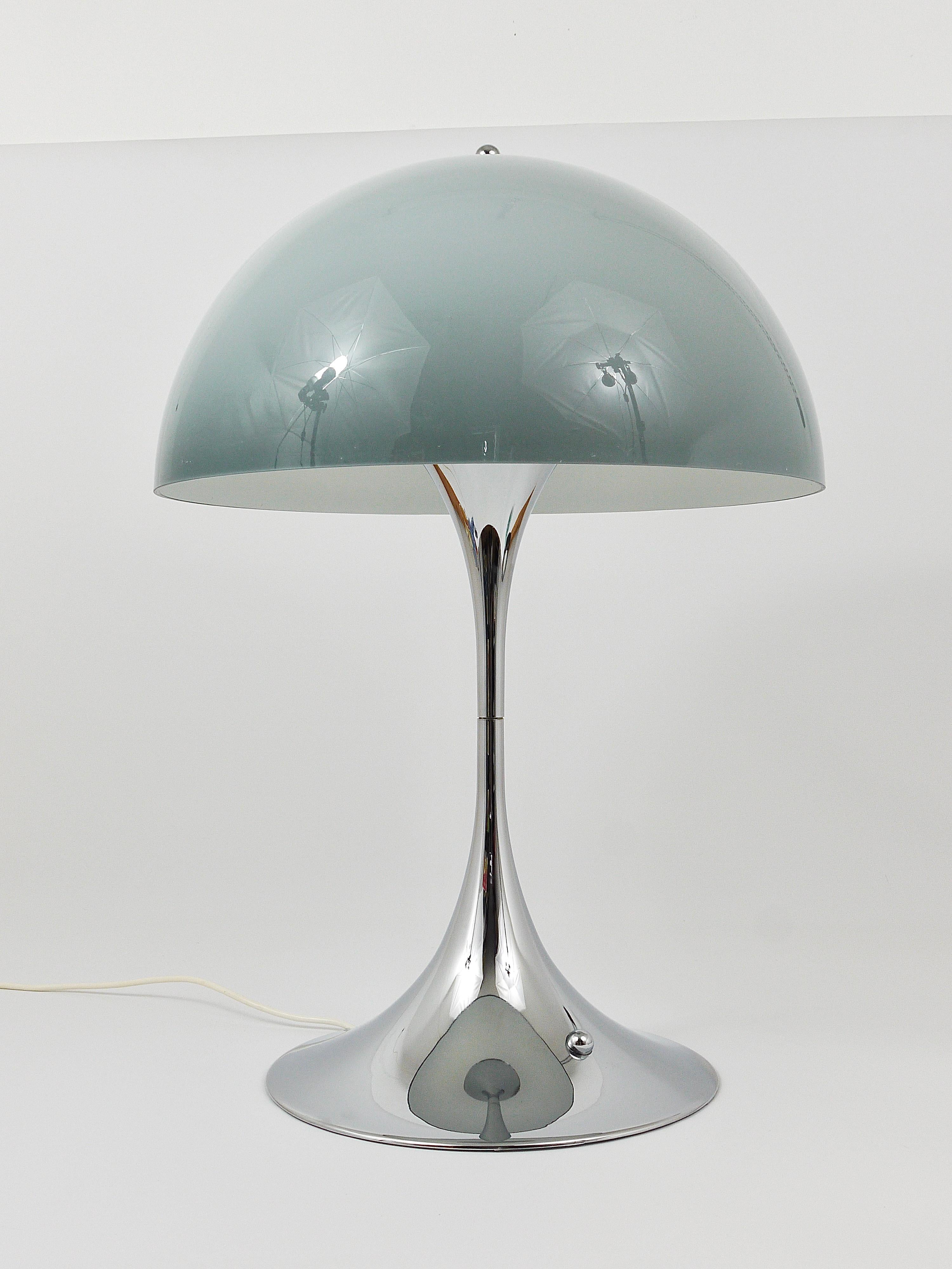 Rare Verner Panton Chrome Base and Grey Shade Panthella Table Lamp For Sale 1