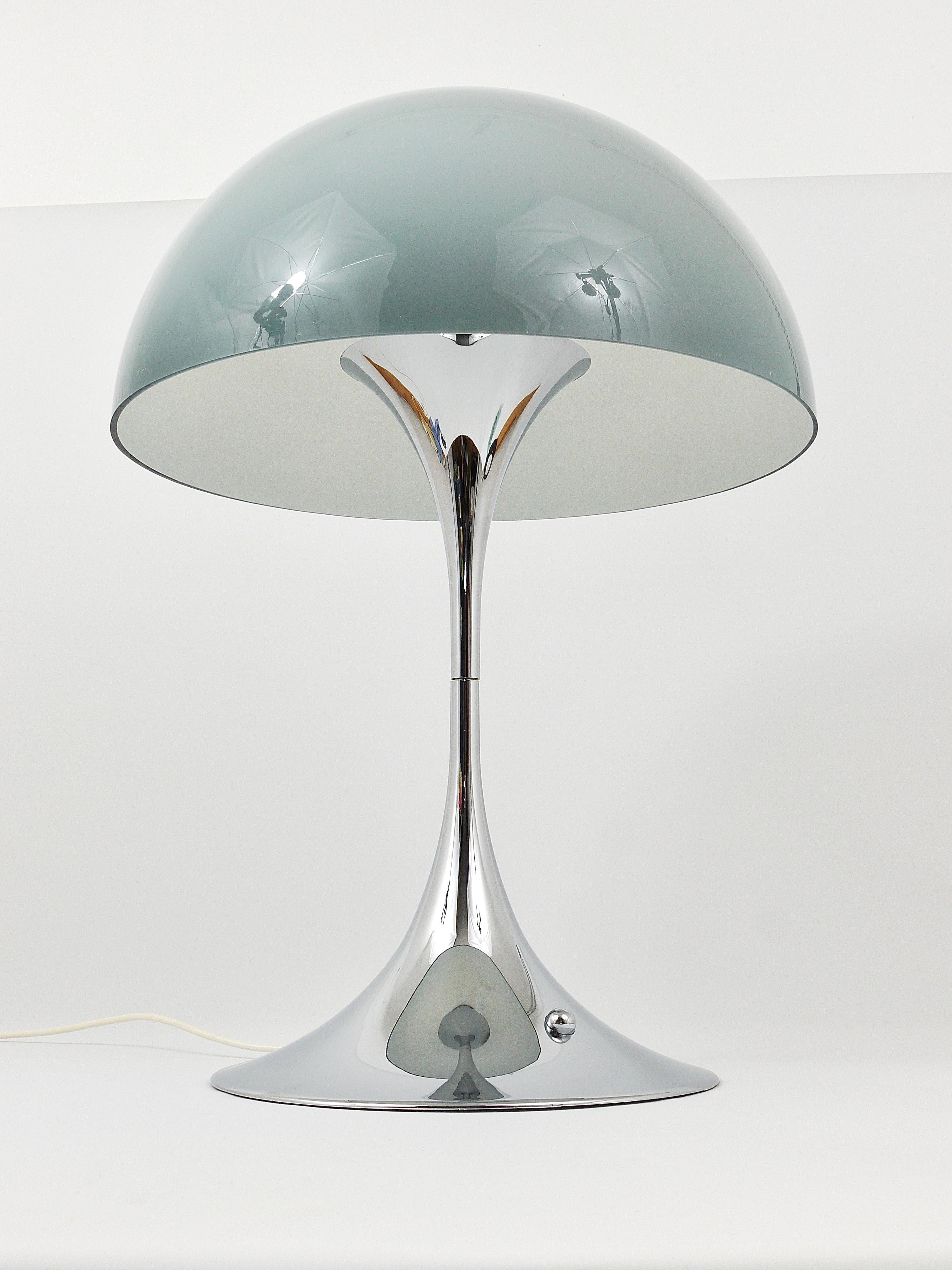 Rare Verner Panton Chrome Base and Grey Shade Panthella Table Lamp For Sale 2