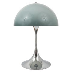 Rare Verner Panton Chrome Base and Grey Shade Panthella Table Lamp