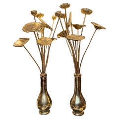 A Rare Very large pair of giltwood lotus flowers bouquets, Japan Taisho-Showa