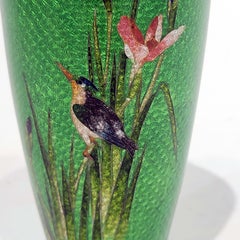 Rare Vibrant Green Japanese Foil Cloisonne Vase Meiji Period