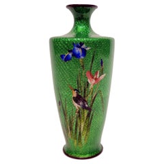 Rare Vibrant Green Japanese Foil Cloisonne Vase Meiji Period