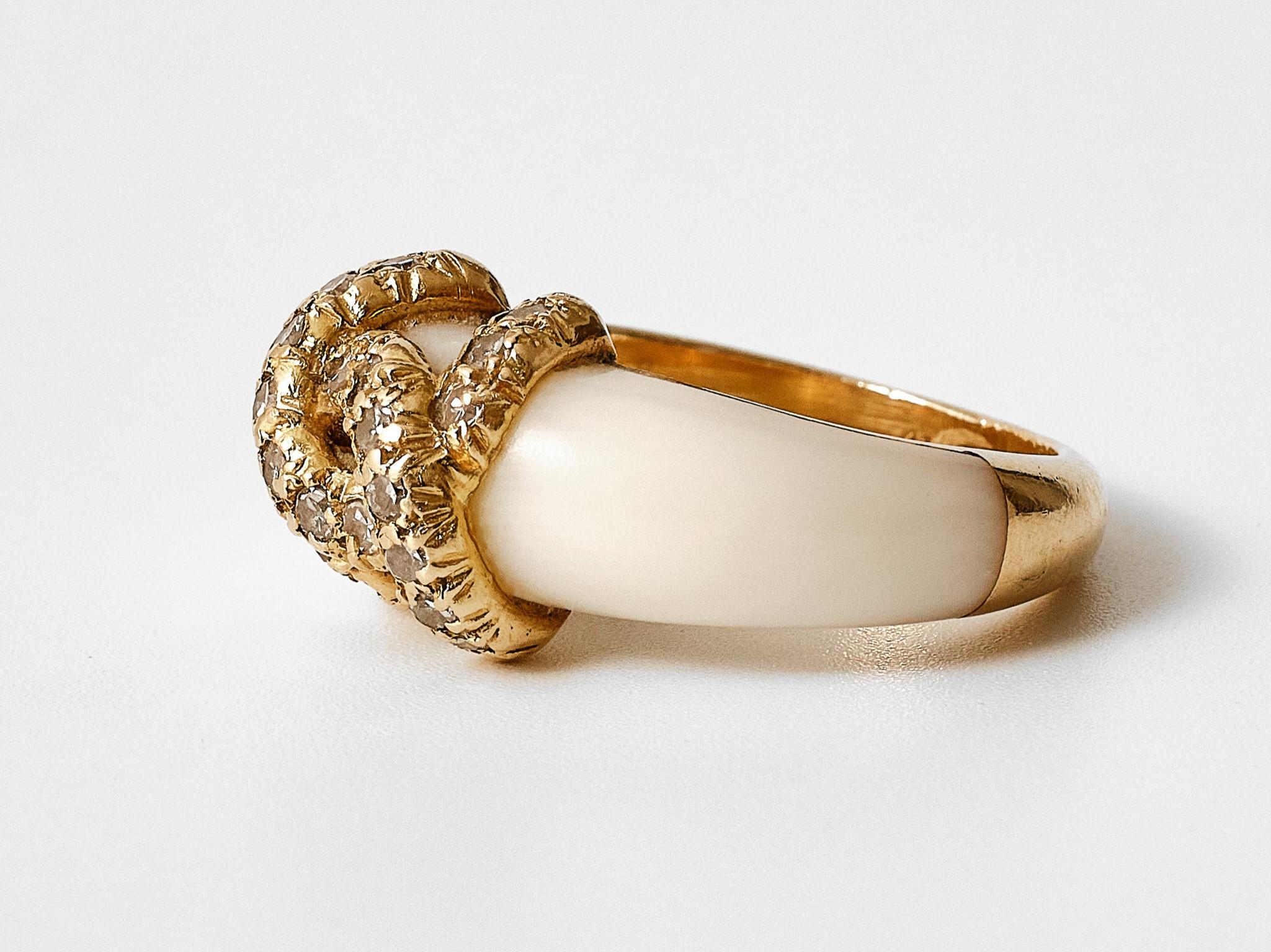 Women's or Men's A rare vintage Cartier 1970s classic “Double C” white coral ring. For Sale