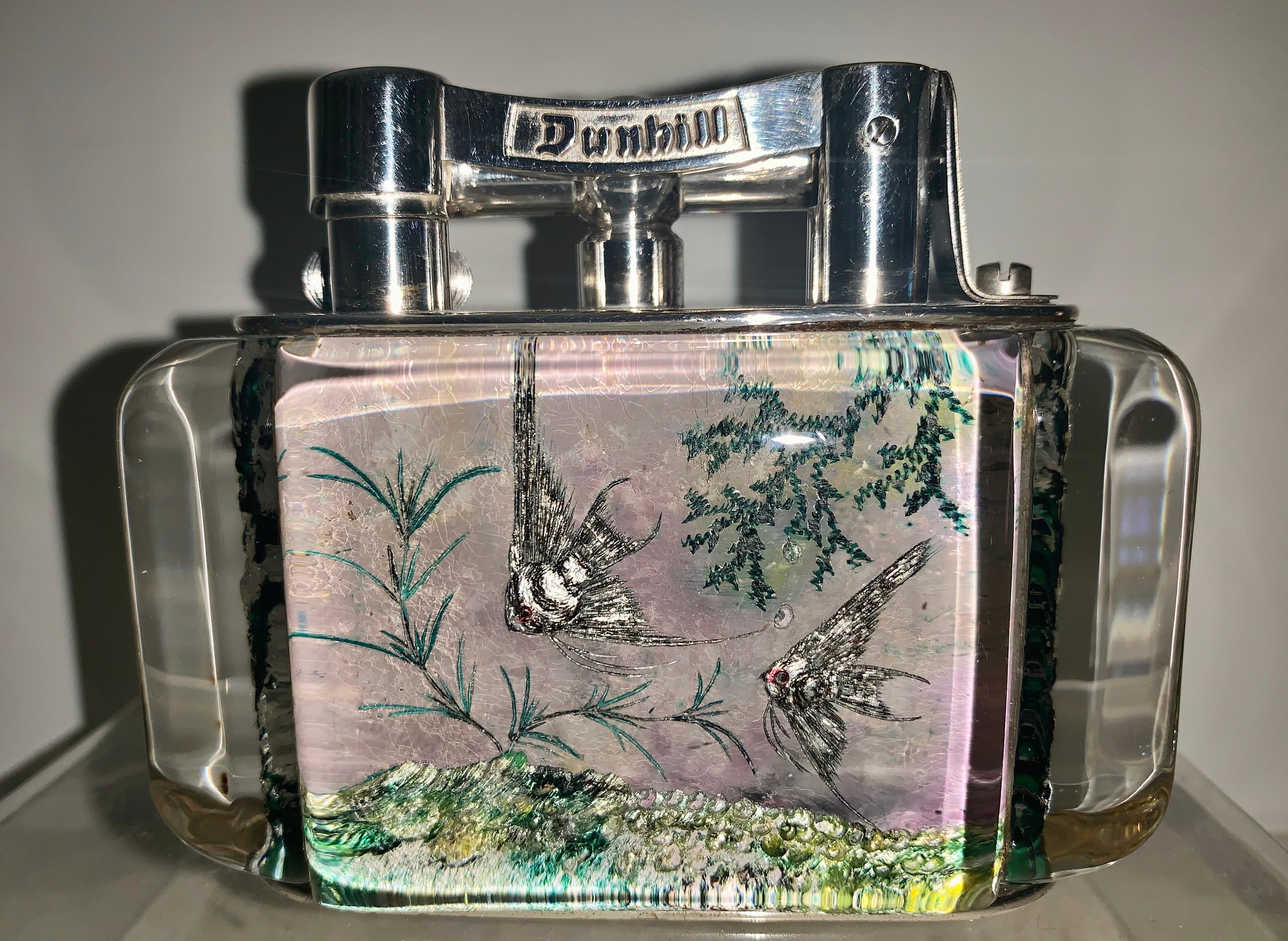 An extremely rare silver plated Dunhill Aquarium table lighter, Vintage mid-20th century very large 