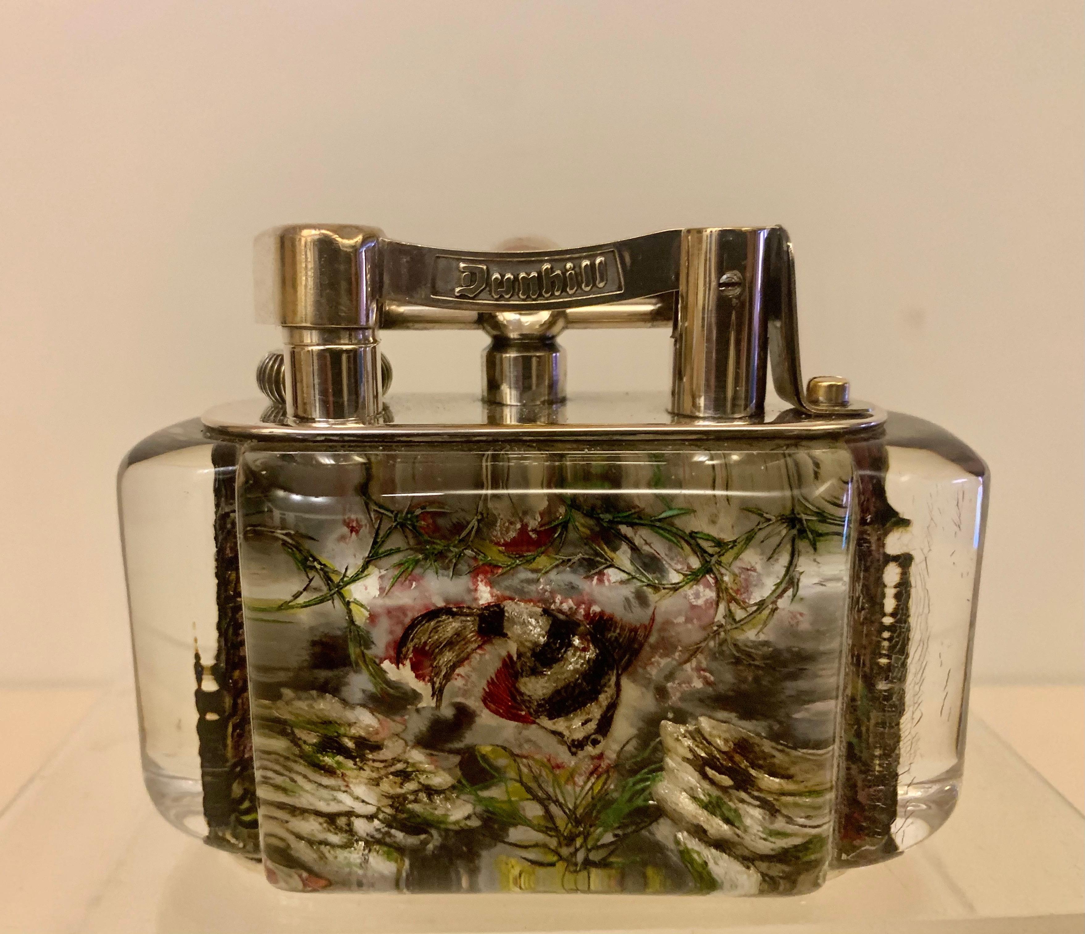 A rare silver plated Dunhill Aquarium table lighter, Vintage mid-20th century very large 