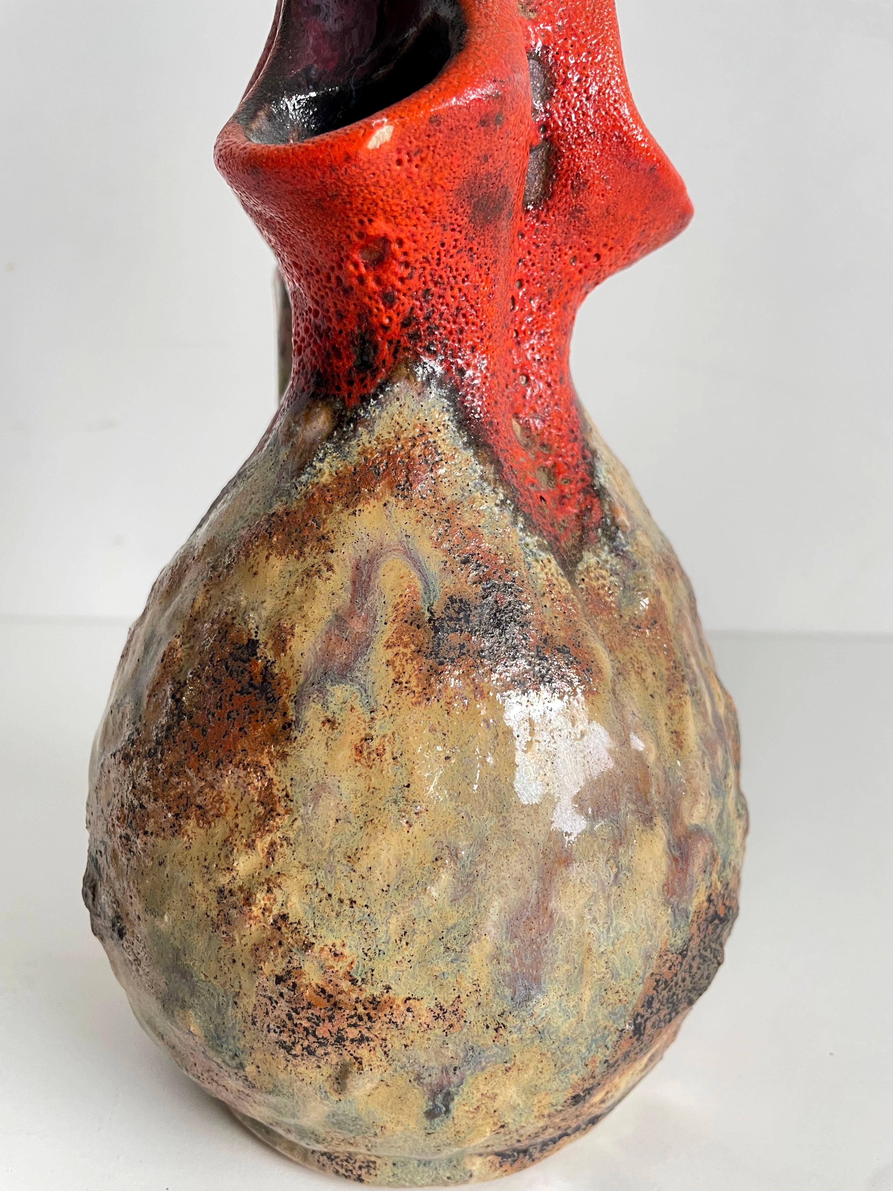 Mid-Century Modern Rare vase Walter Gerhards Design/One, belles couleurs Brown-Beige et rouge, années 1970 en vente