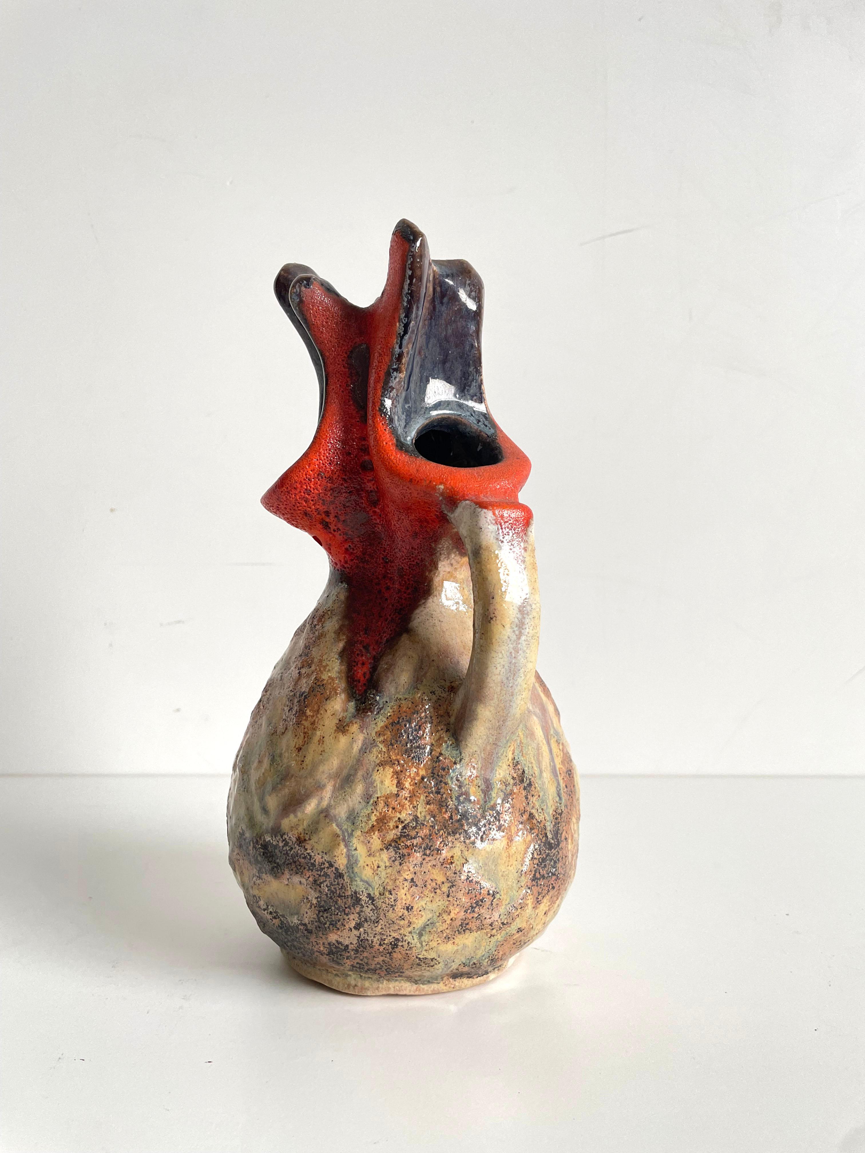Fin du 20e siècle Rare vase Walter Gerhards Design/One, belles couleurs Brown-Beige et rouge, années 1970 en vente