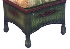 A Rare Wicker Upholstered Ottoman in French Green Finish